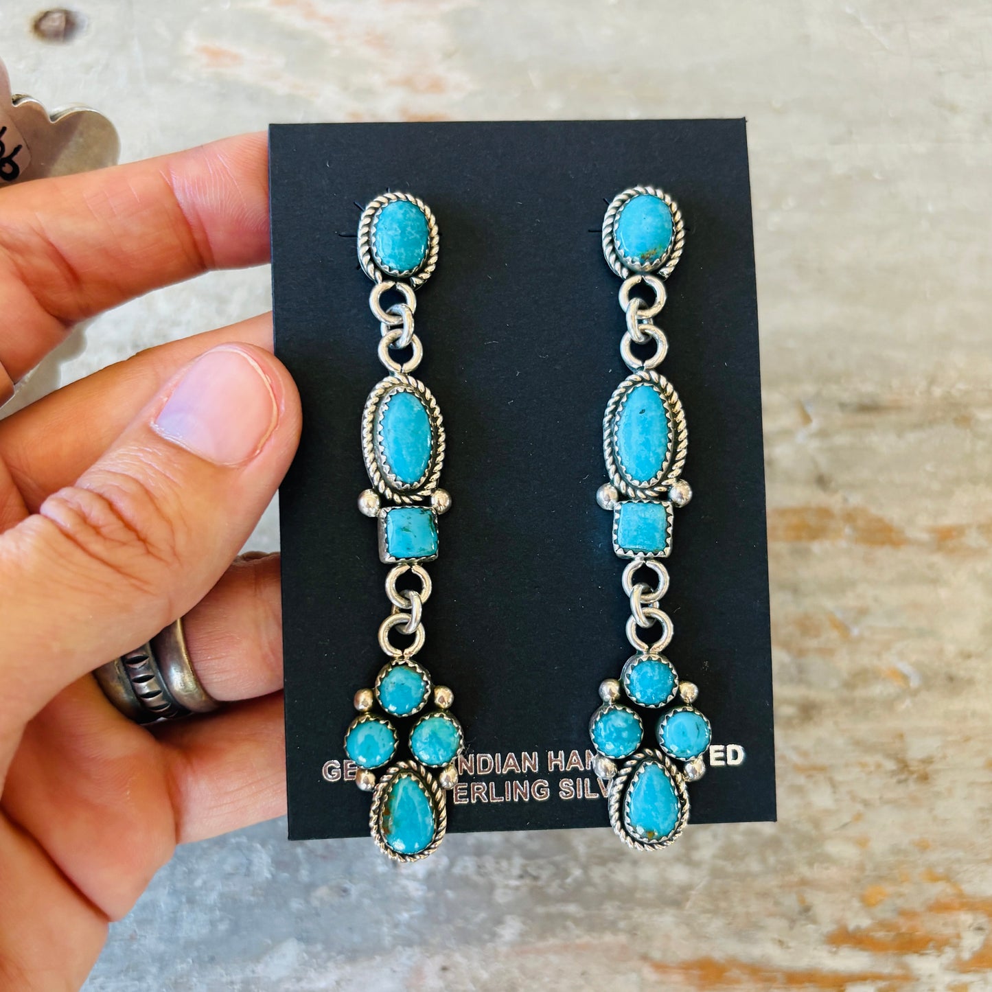 Navajo Signed Sterling Silver & Kingman Turquoise Earrings