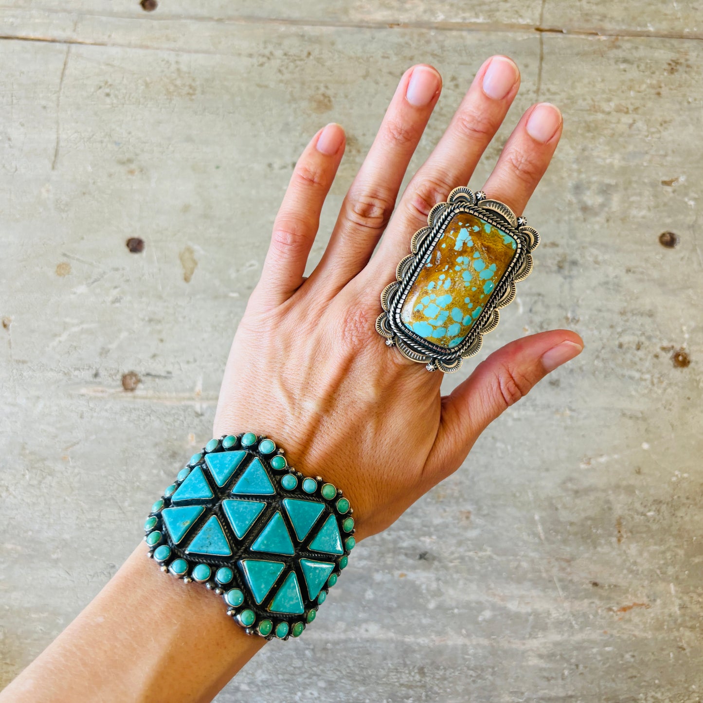 Navajo Hank Vandever Sterling Silver & #8 Turquoise Statement Ring