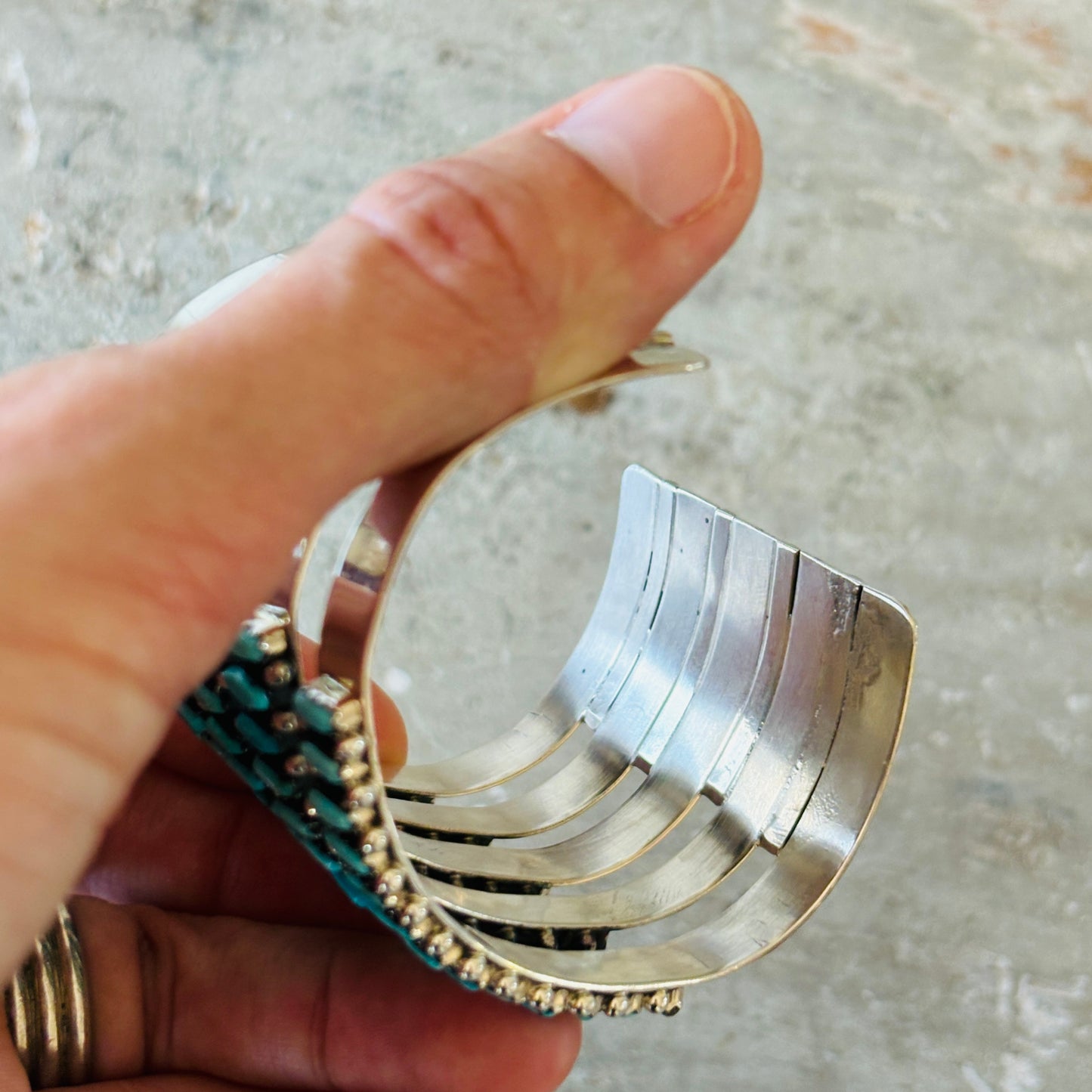 Zuni Veronica Martza Sterling Silver & Kingman Turquoise Five Row Statement Cuff