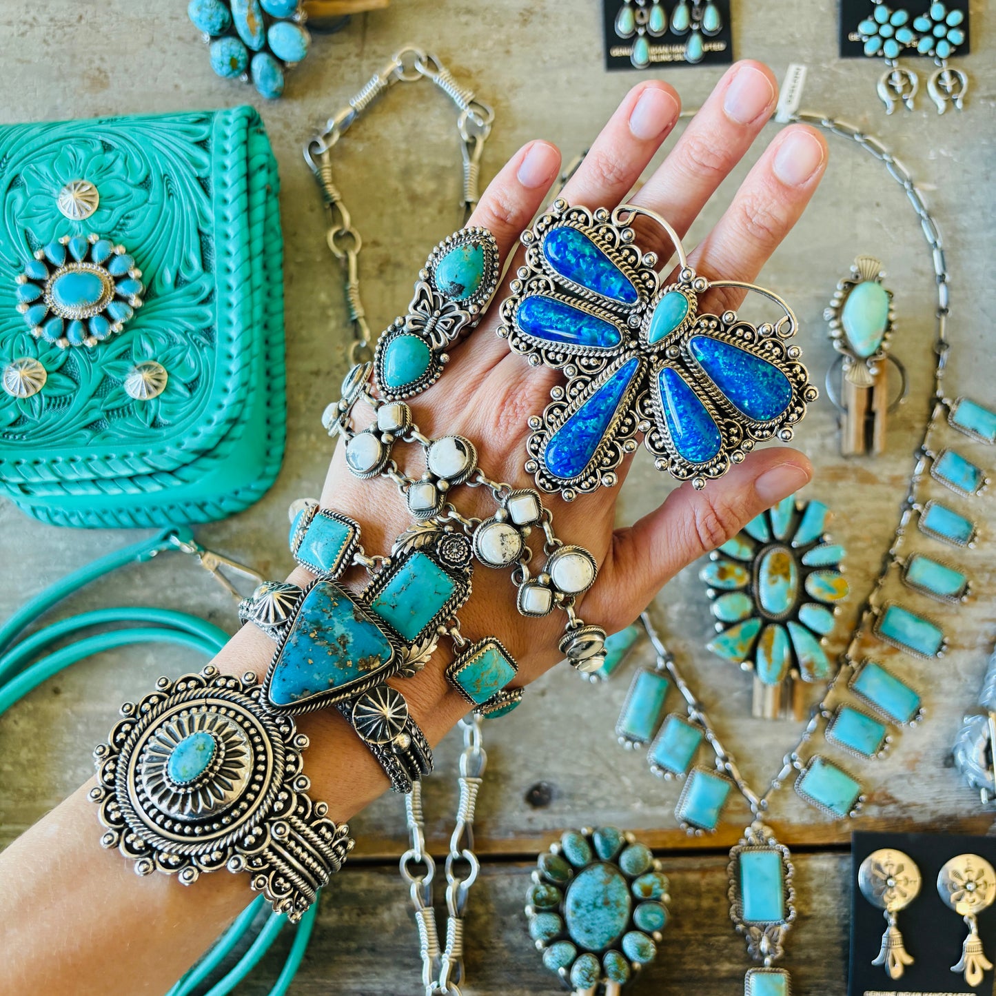 Navajo Brenda Jimenez Sterling Silver & Kingman Turquoise Statement Necklace