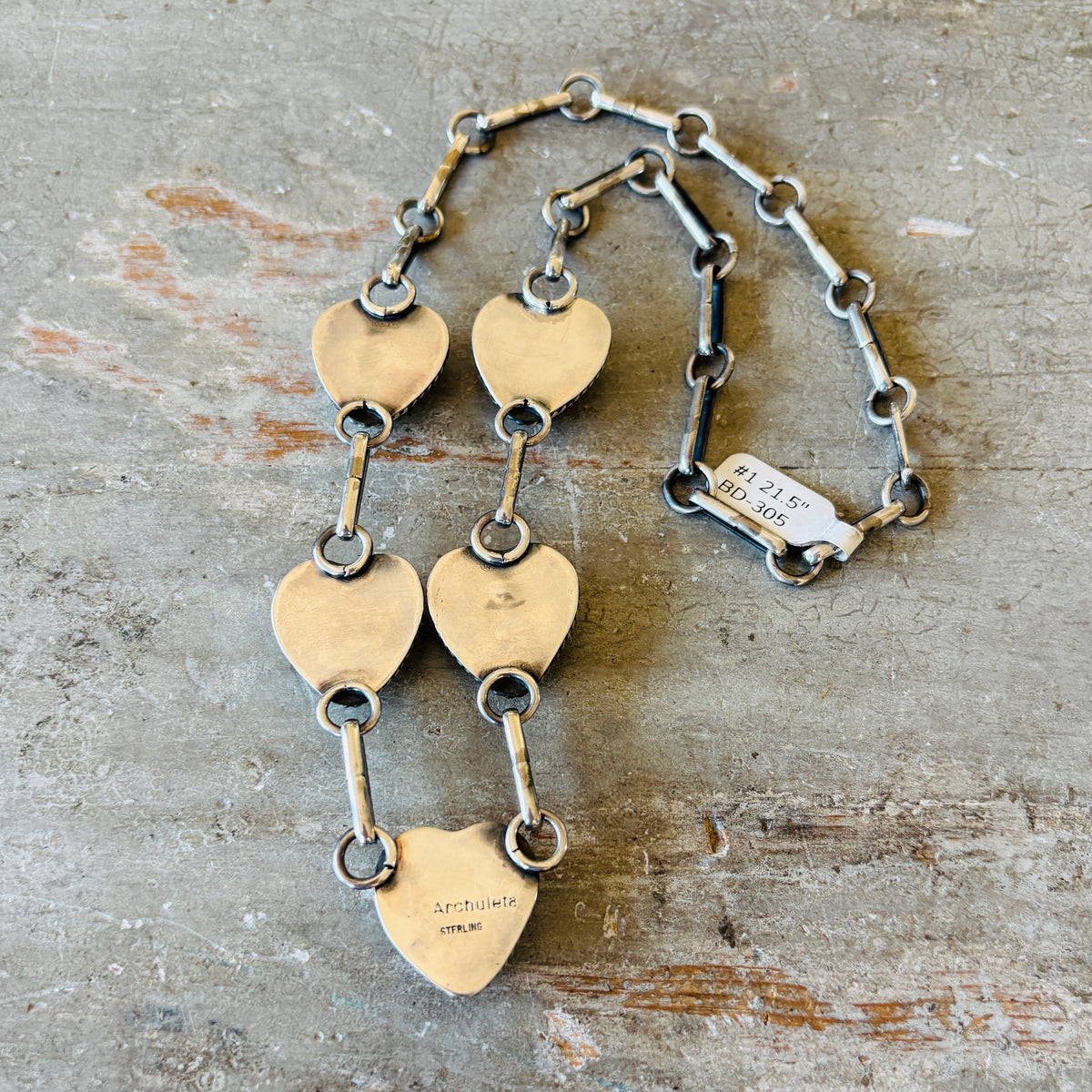 Navajo Lawrence Archuleta Sterling Silver & White Buffalo Hearts Necklace