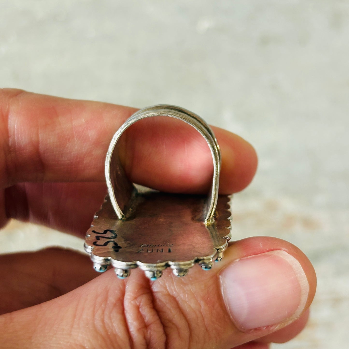 Zuni Jess Johnson Sterling Silver & Sleeping Beauty Turquoise Petit Point Ring