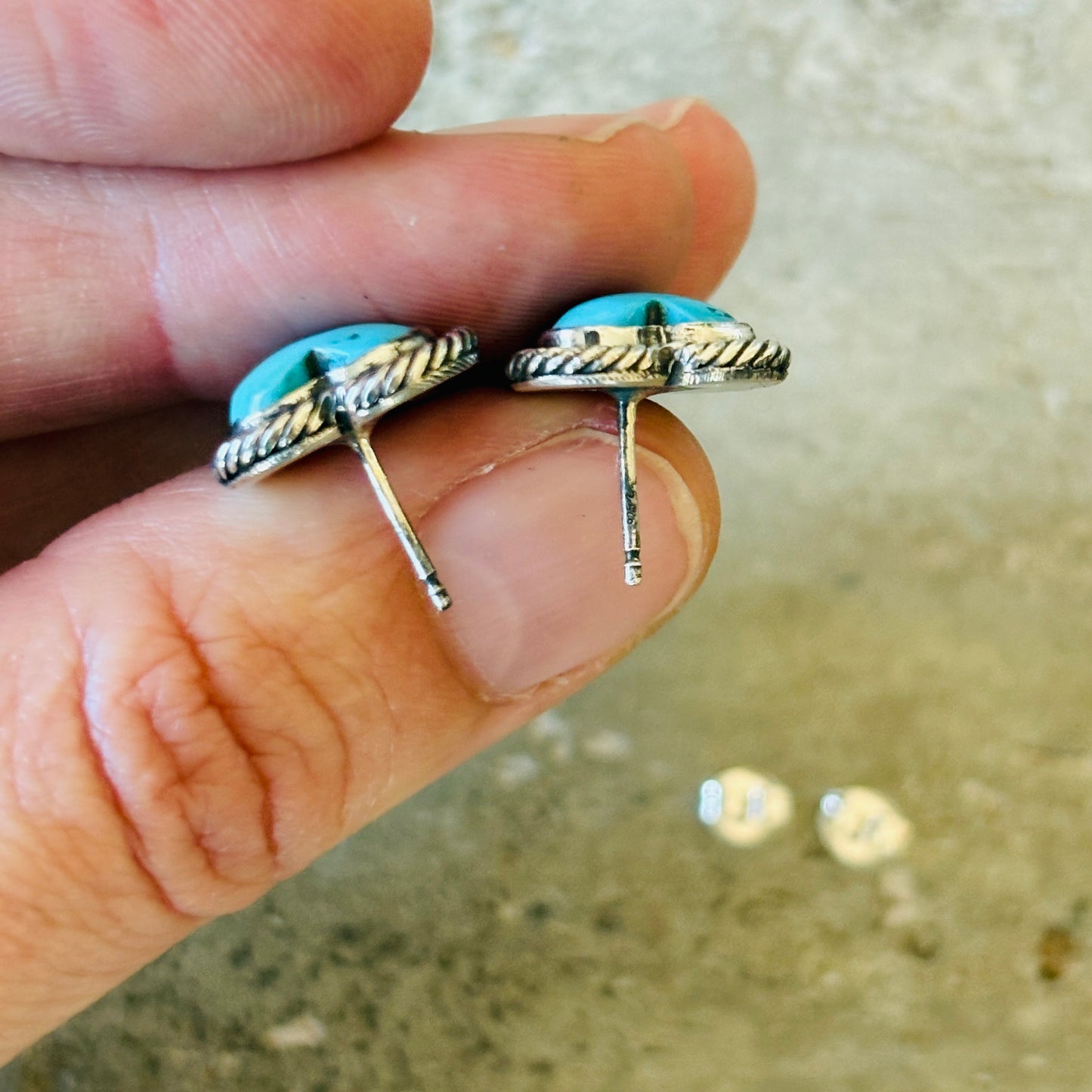 Navajo Steve Arviso Sterling Silver & Kingman Turquoise Heart Earrings