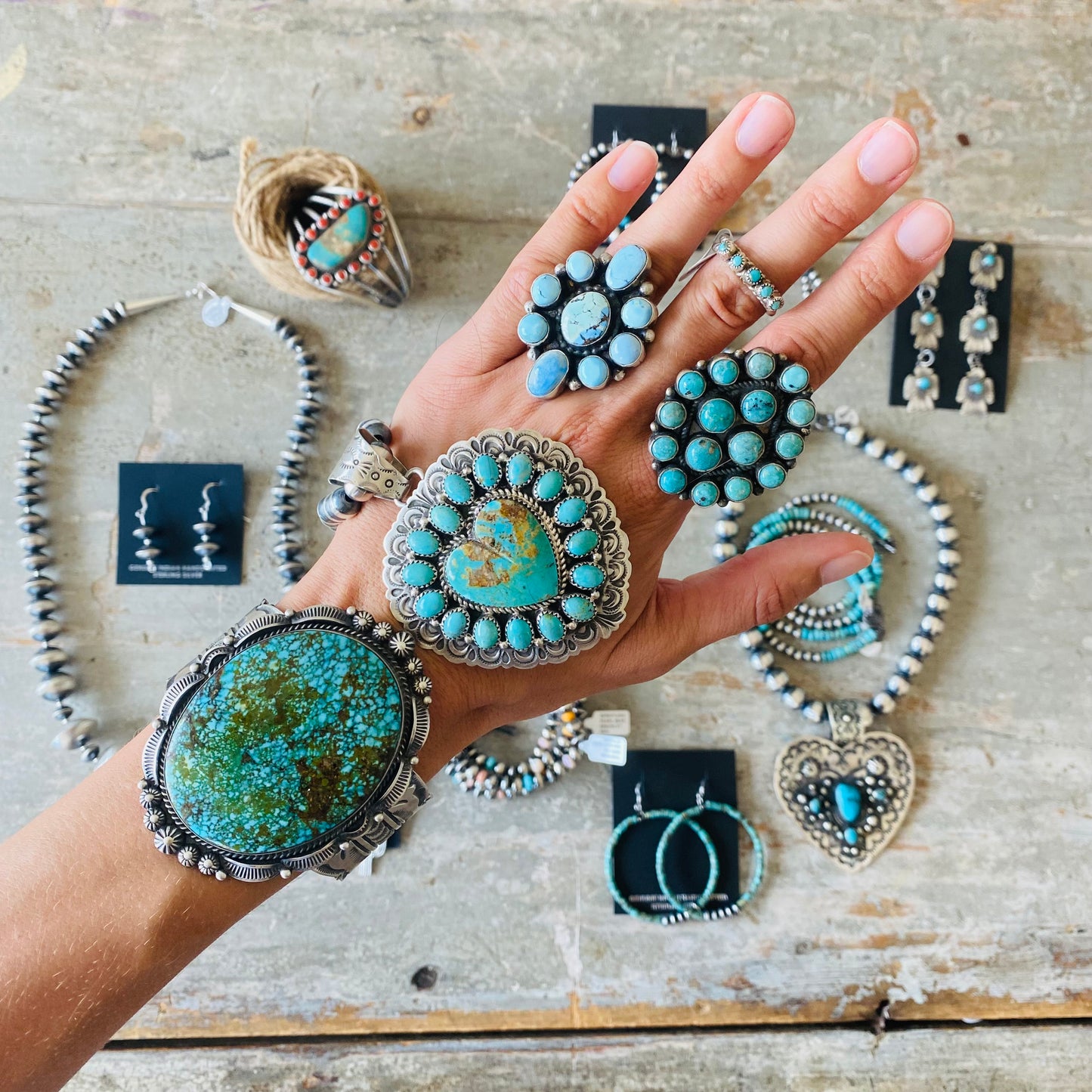 Navajo Signed Sterling Silver & Turquoise Cactus Earrings