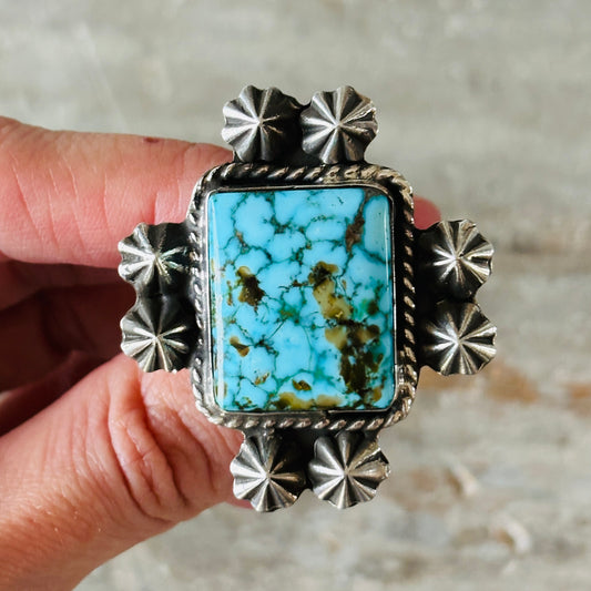 Navajo JT Willie Sterling Silver & Web Kingman Turquoise Ring