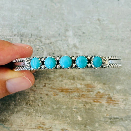 Navajo James King Sterling Silver & Turquoise Stacker Cuff