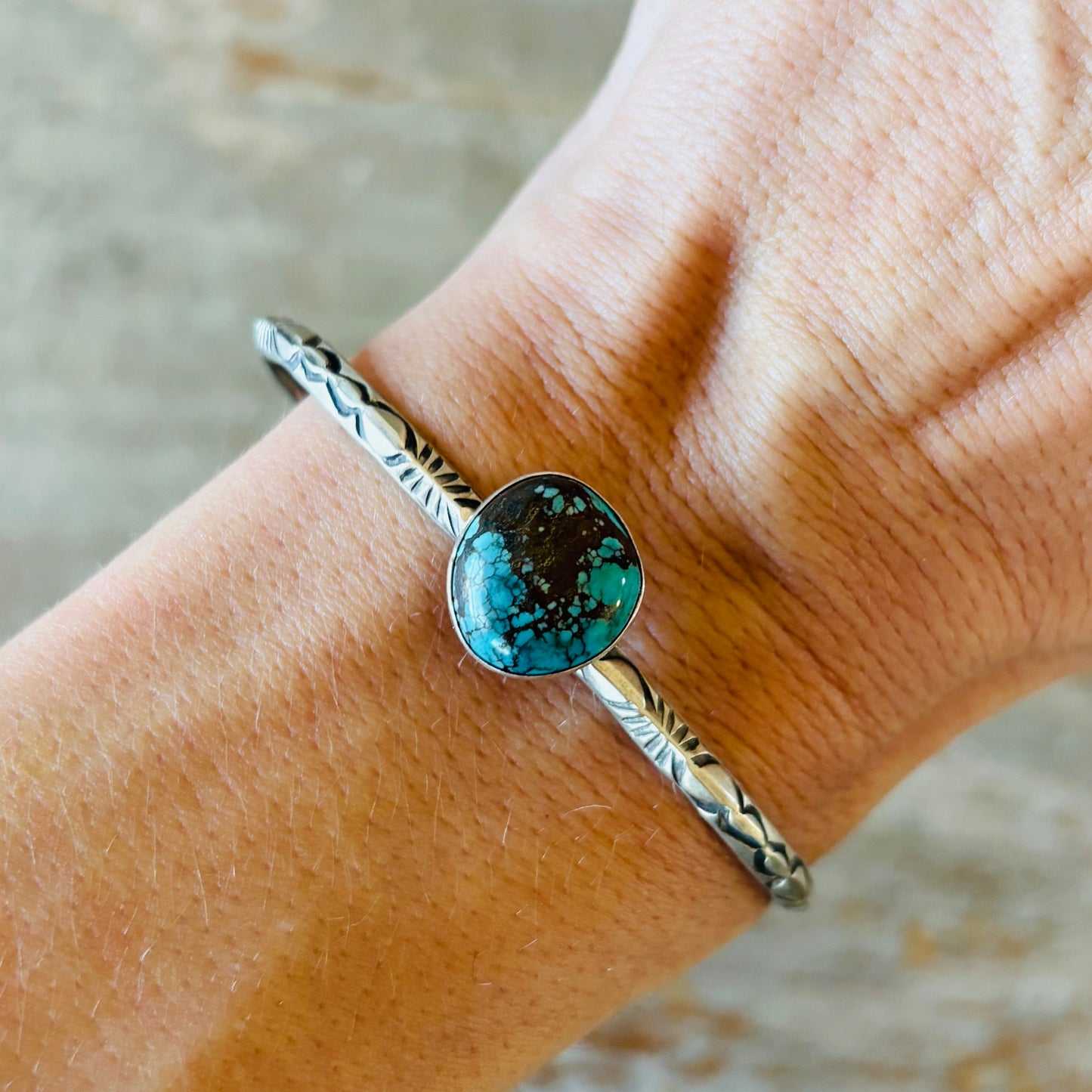 Navajo Delaine & Dwayne Nez Sterling Silver & Sierra Nevada Turquoise Stacker Cuff