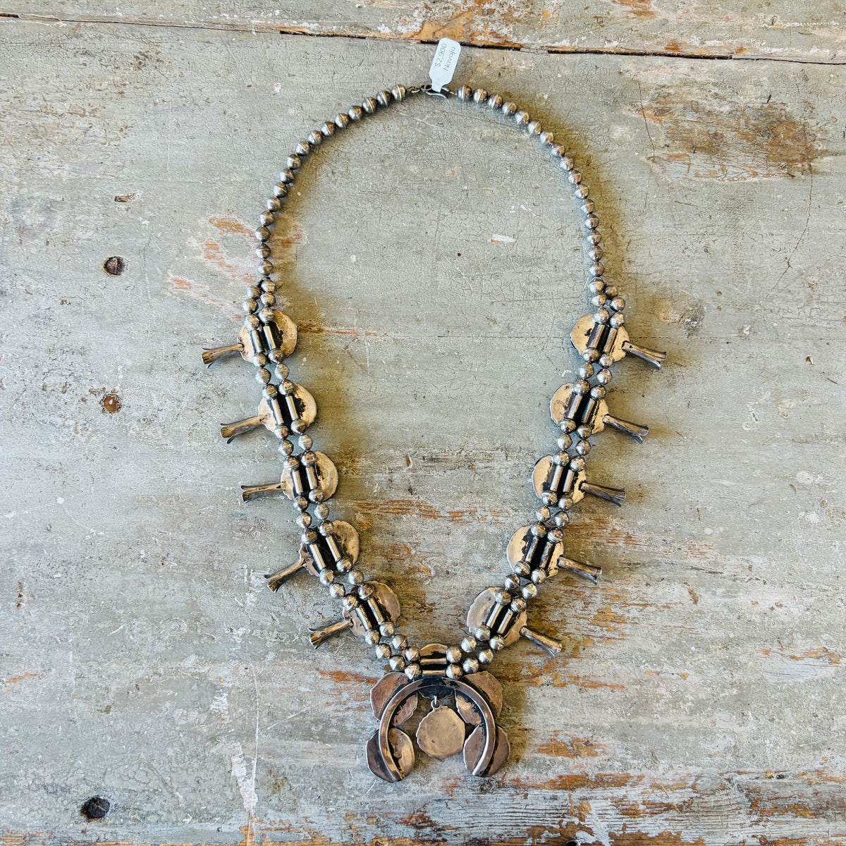 Vintage 1950s Navajo Sterling Silver & High Grade Kingman Squash Blossom Necklace