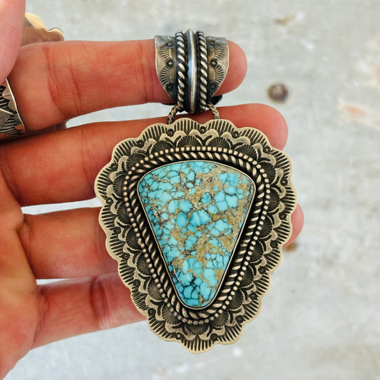 Navajo Dustin Francisco Sterling Silver & Kingman Turquoise Pendant