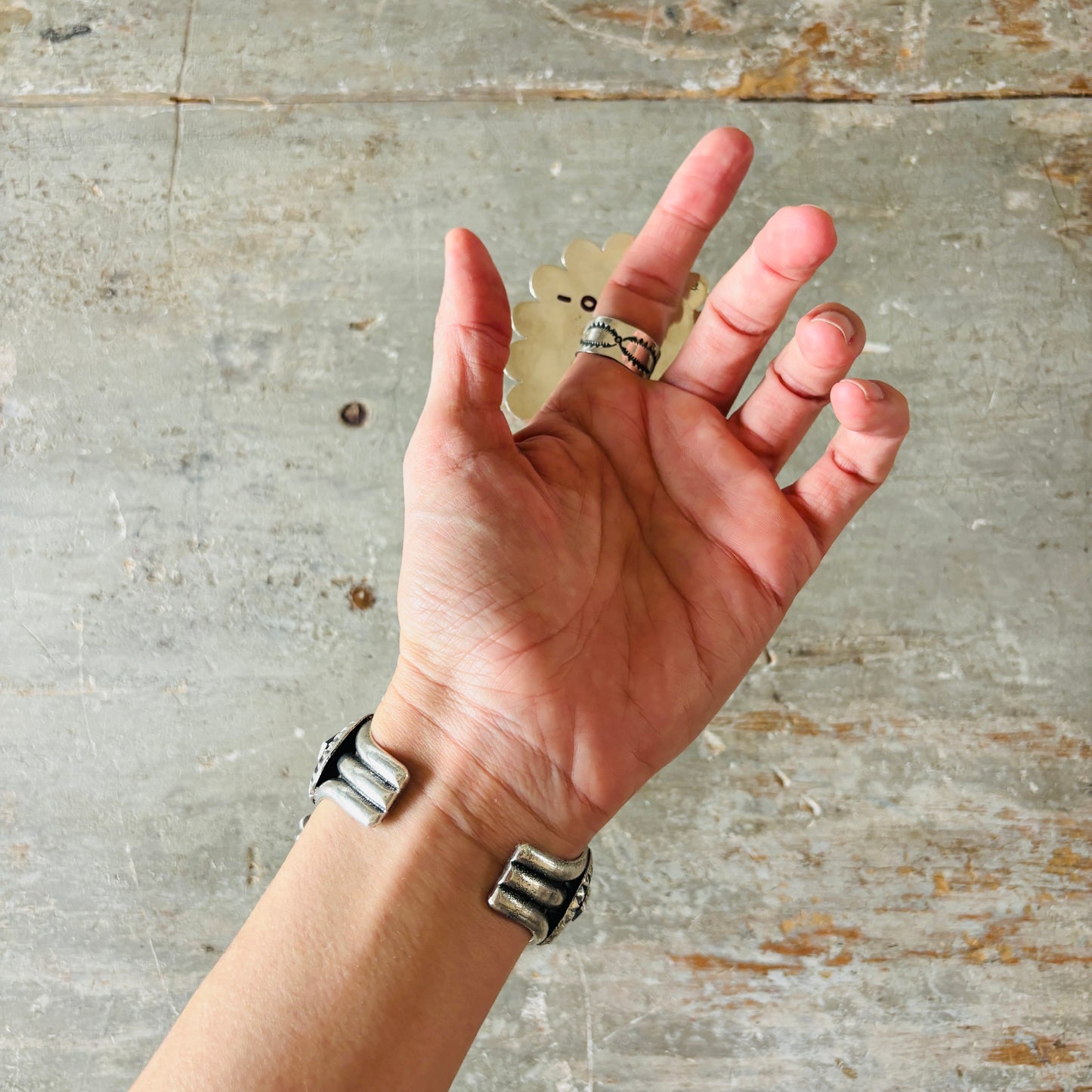 Navajo Hemerson Brown Sterling Silver - Red Coral & Sonoran Turquoise Cluster Statement Ring