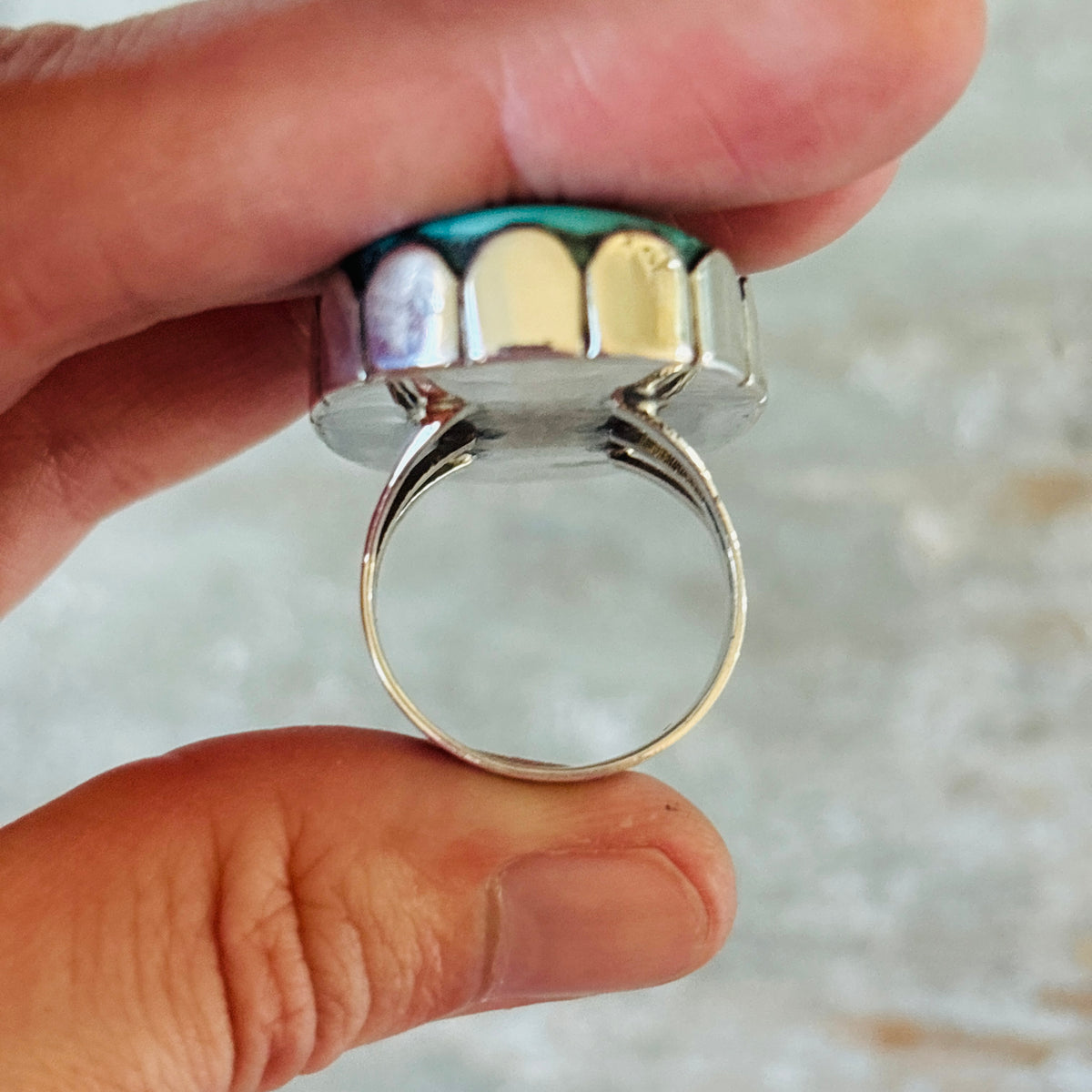 Navajo Ella Linkin Sterling Silver & Emerald Valley Turquoise Statement Ring