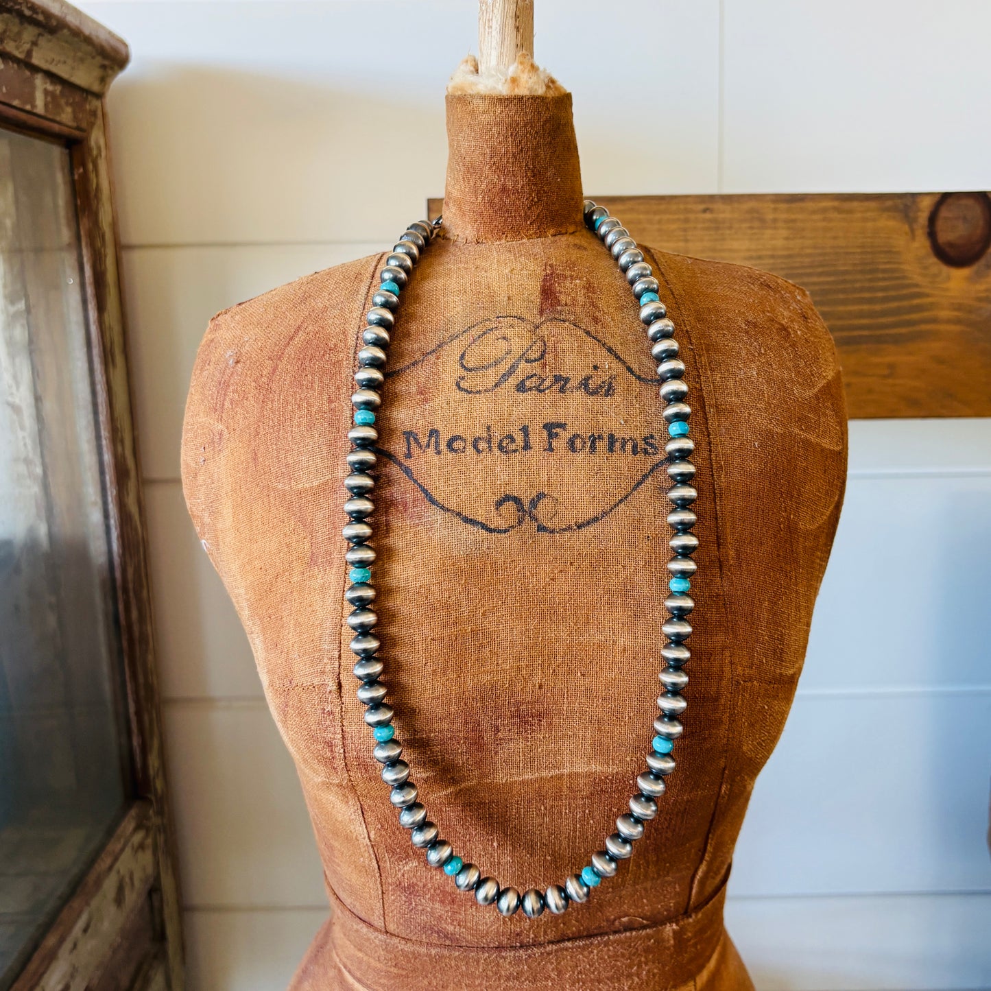 Navajo Preston Haley Sterling Silver & Kingman Turquoise 8mm Handmade Pearls Necklace