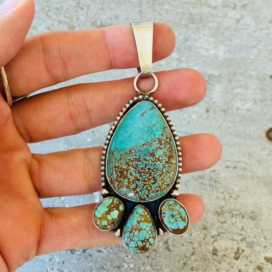 Navajo Ella Peter Sterling Silver & #8 Turquoise Pendant