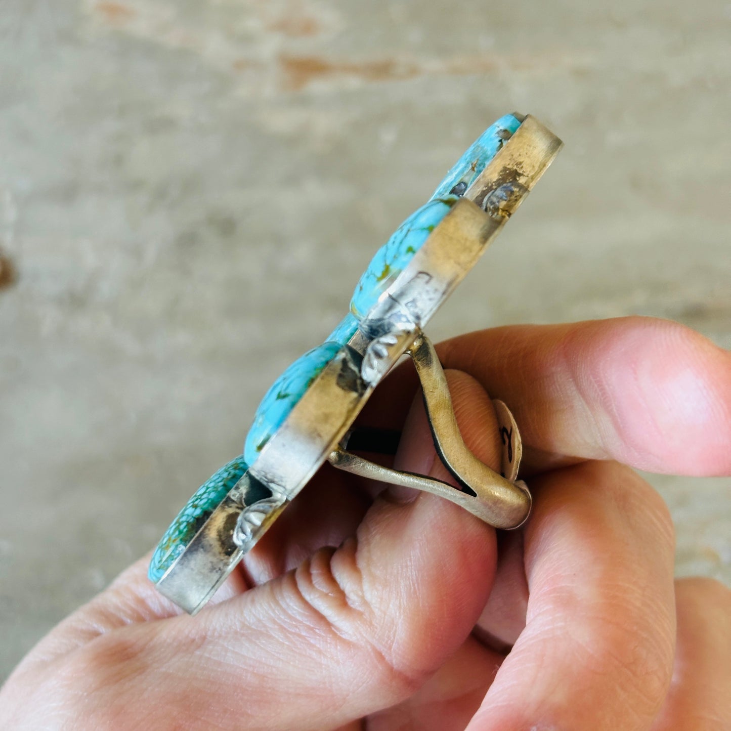 Navajo Kathleen Chavez Sterling Silver & Kingman Cluster Ring