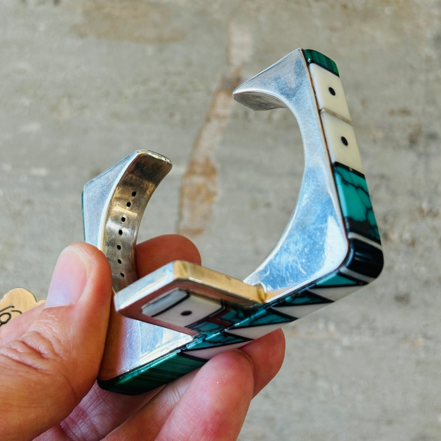 Navajo Harold Smith Sterling Silver Multi Stone Prototype Inlay Cuff