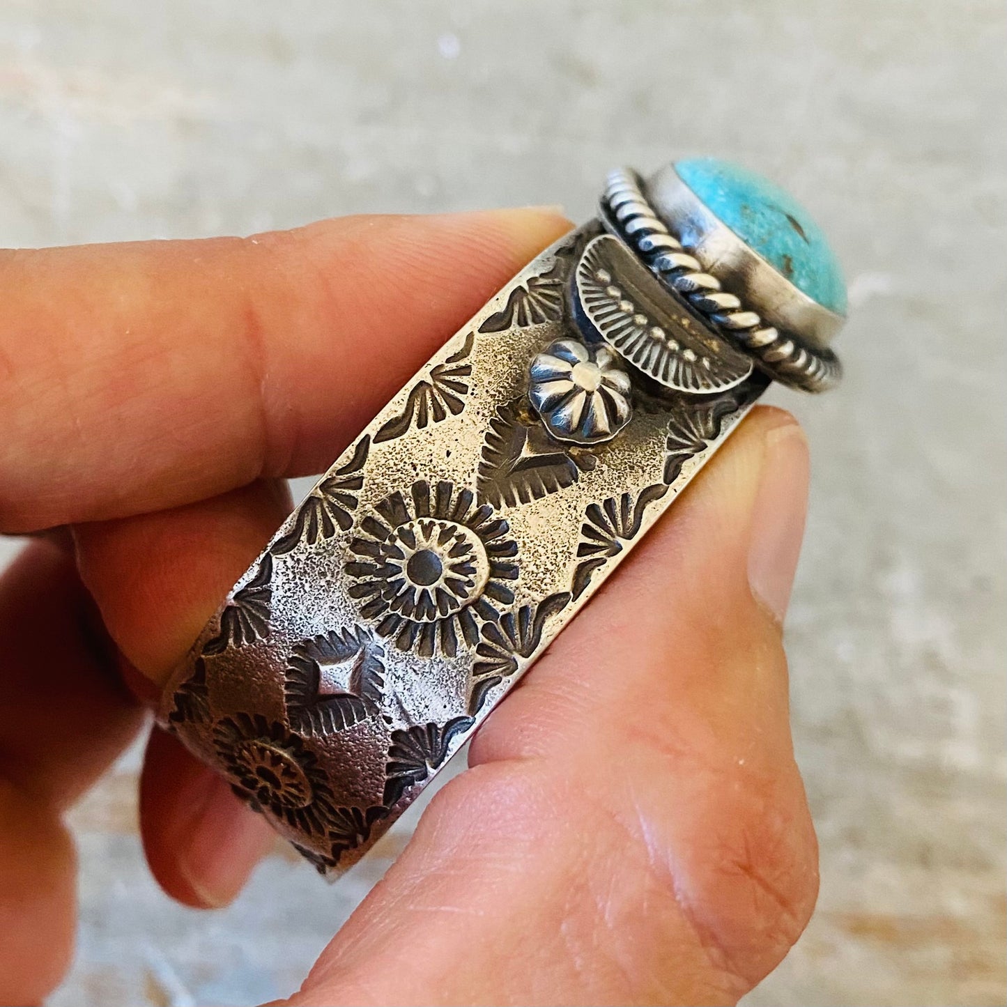 Navajo Kindale Billah Sterling Silver & Kingman Turquoise Stacker Cuff