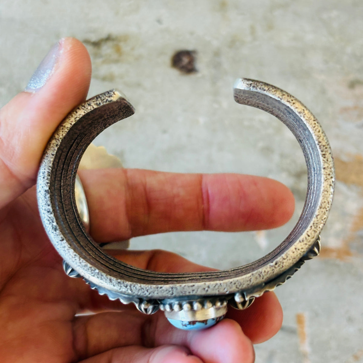 Navajo Herman Smith Sterling Silver & Golden Hills Turquoise Tufa Cast Cuff