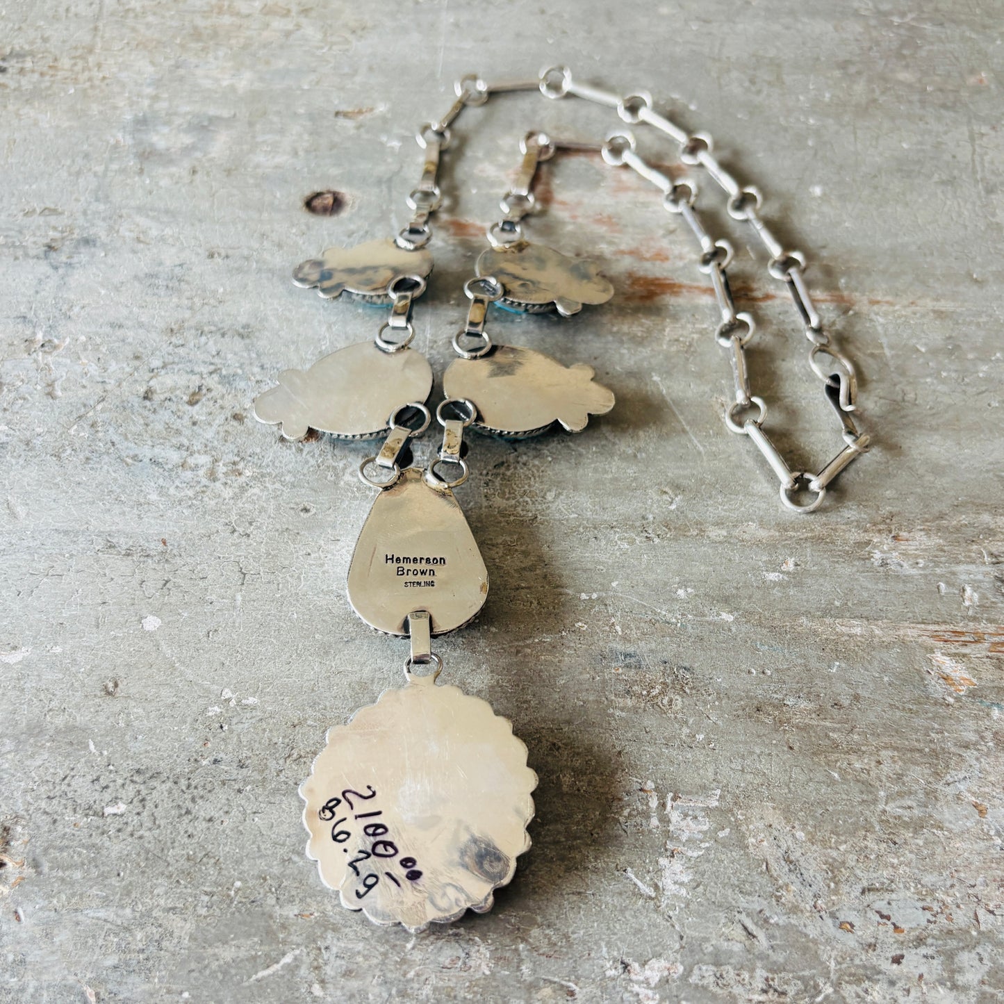 Navajo Hemerson Brown Sterling Silver - Red Coral & Web Kingman Statement Necklace