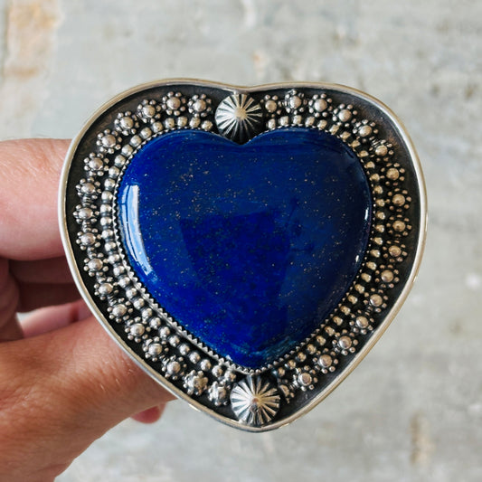 Navajo Readda Begay Sterling Silver & Lapis Heart Statement Ring