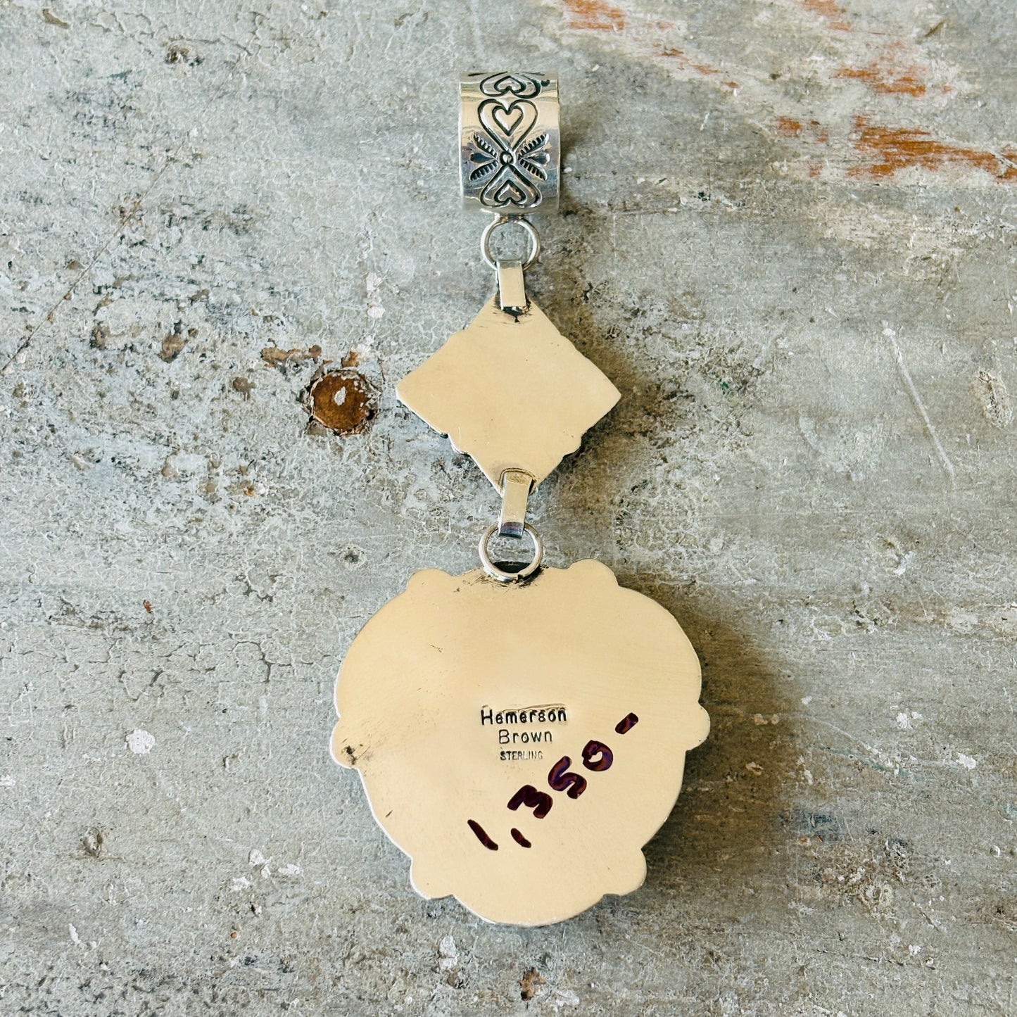 Navajo Hemerson Brown Sterling Silver & Abalone Shell Hearts Pendant