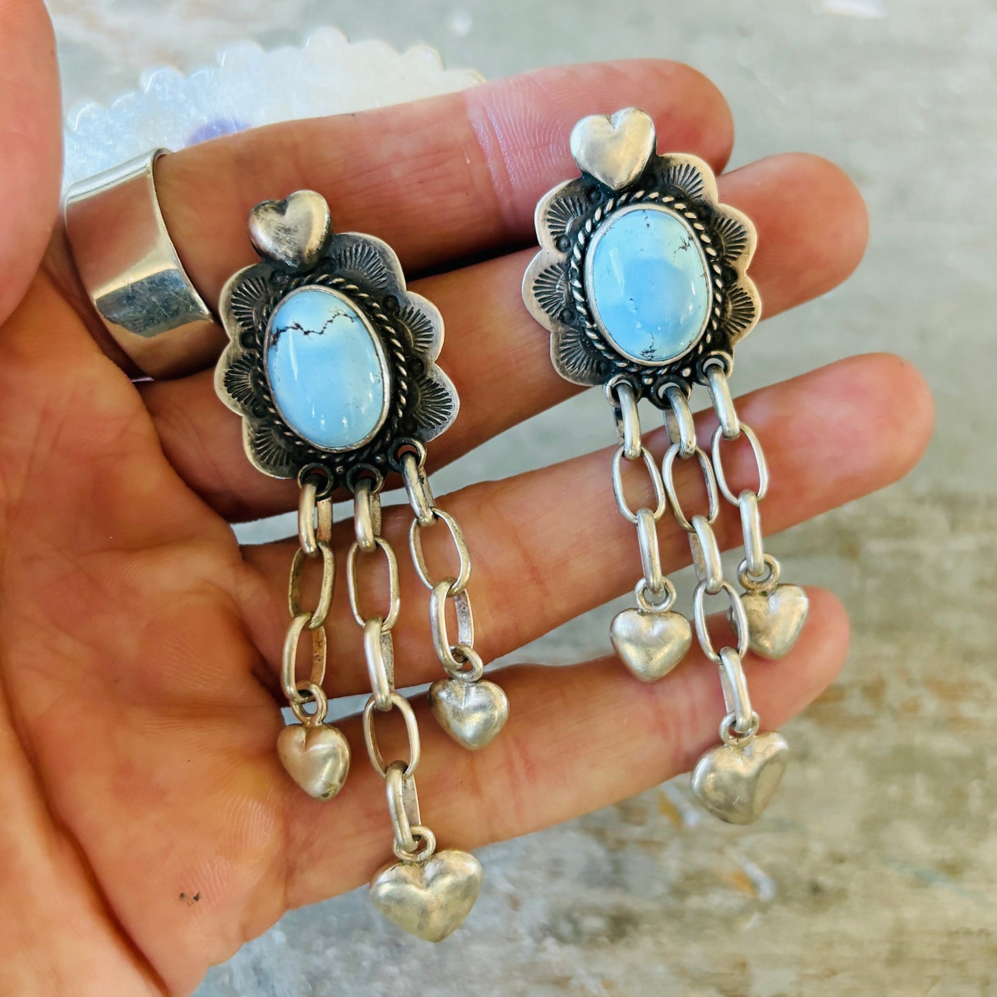 Anglo Mona Van Riper Sterling Silver & Golden Hills Hearts Earrings