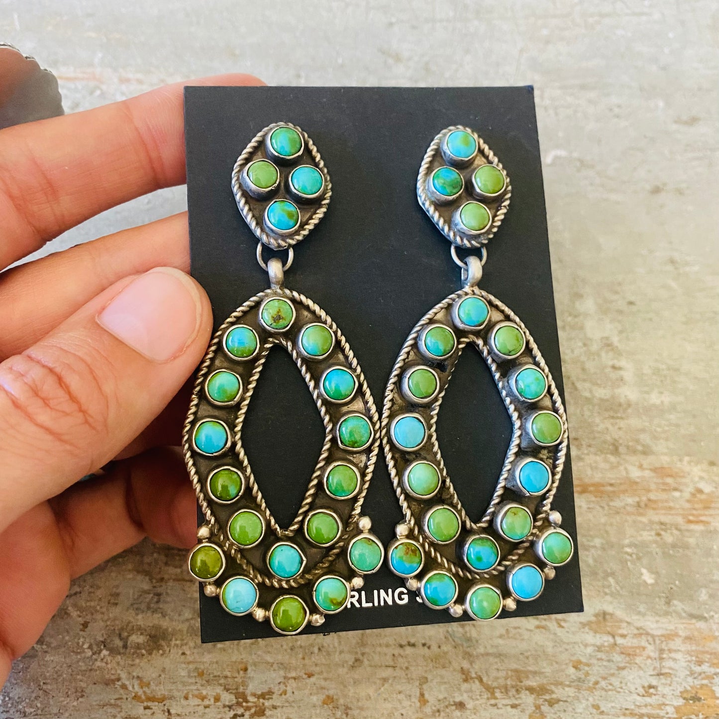 Navajo Geraldine James Sterling Silver & Sonoran Turquoise Statement Earrings