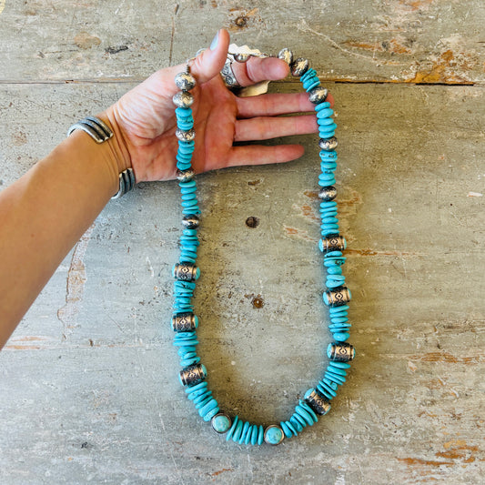 Navajo Allison Lee Sterling Silver & Kingman Turquoise Handmade Pearls Statement Necklace