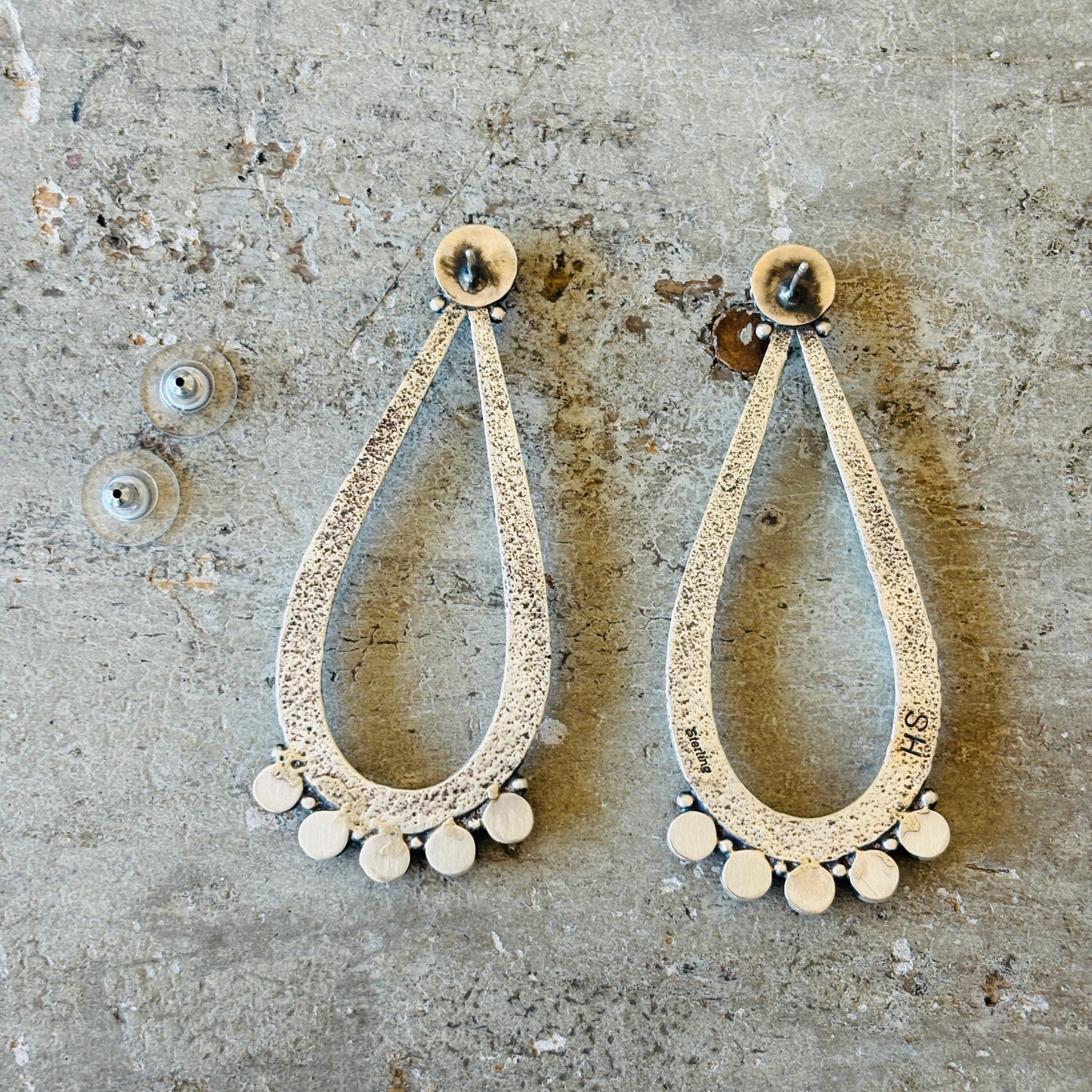 Navajo Herman Smith Sterling Silver & Red Coral Statement Earrings