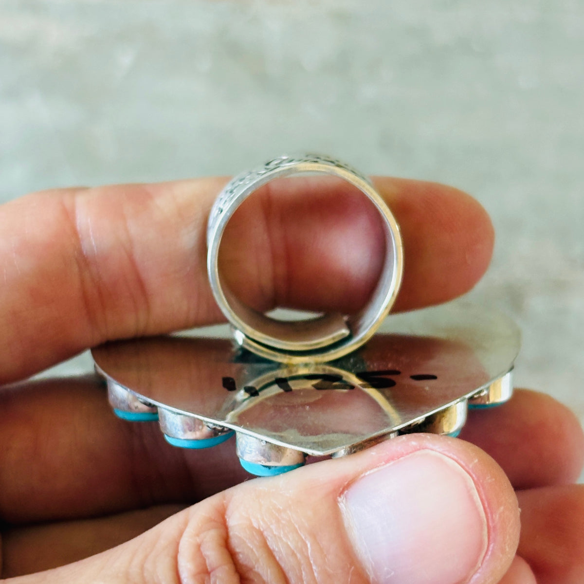 Navajo Freddy Platero Sterling Silver & Whitewater Turquoise Cluster Heart Ring