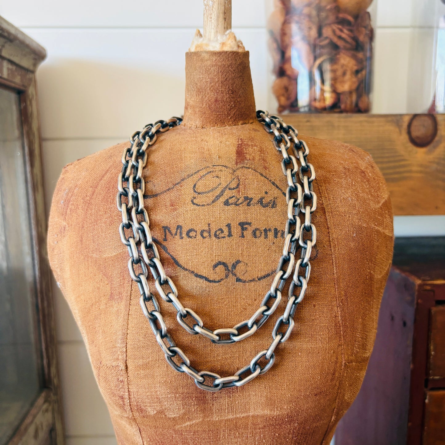 Navajo Stanford Yazzie Sterling Silver Handmade Chunky Paperclip Chain