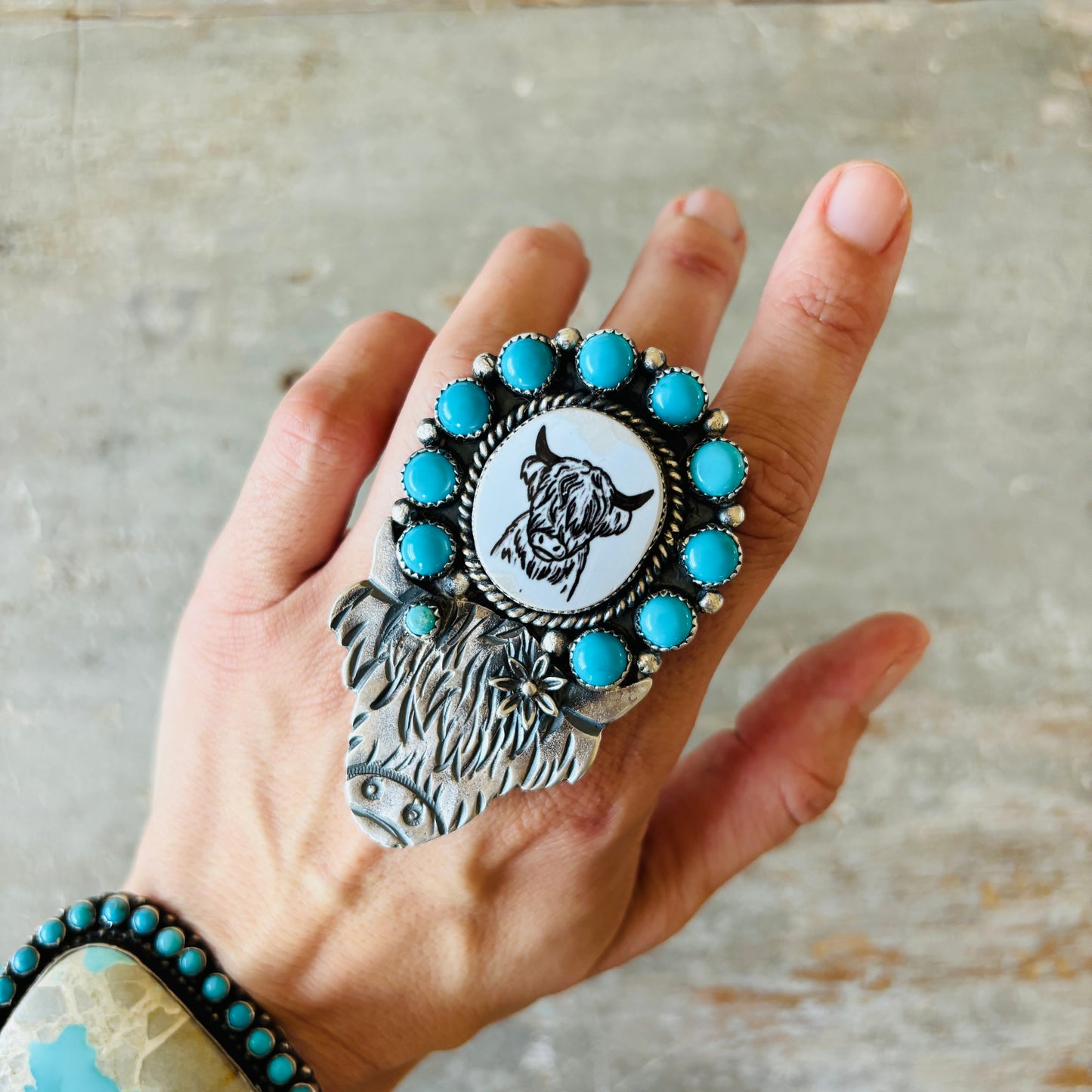 Navajo Shawn Cayatineto Sterling Silver - Royston & Kingman Turquoise Statement Cuff