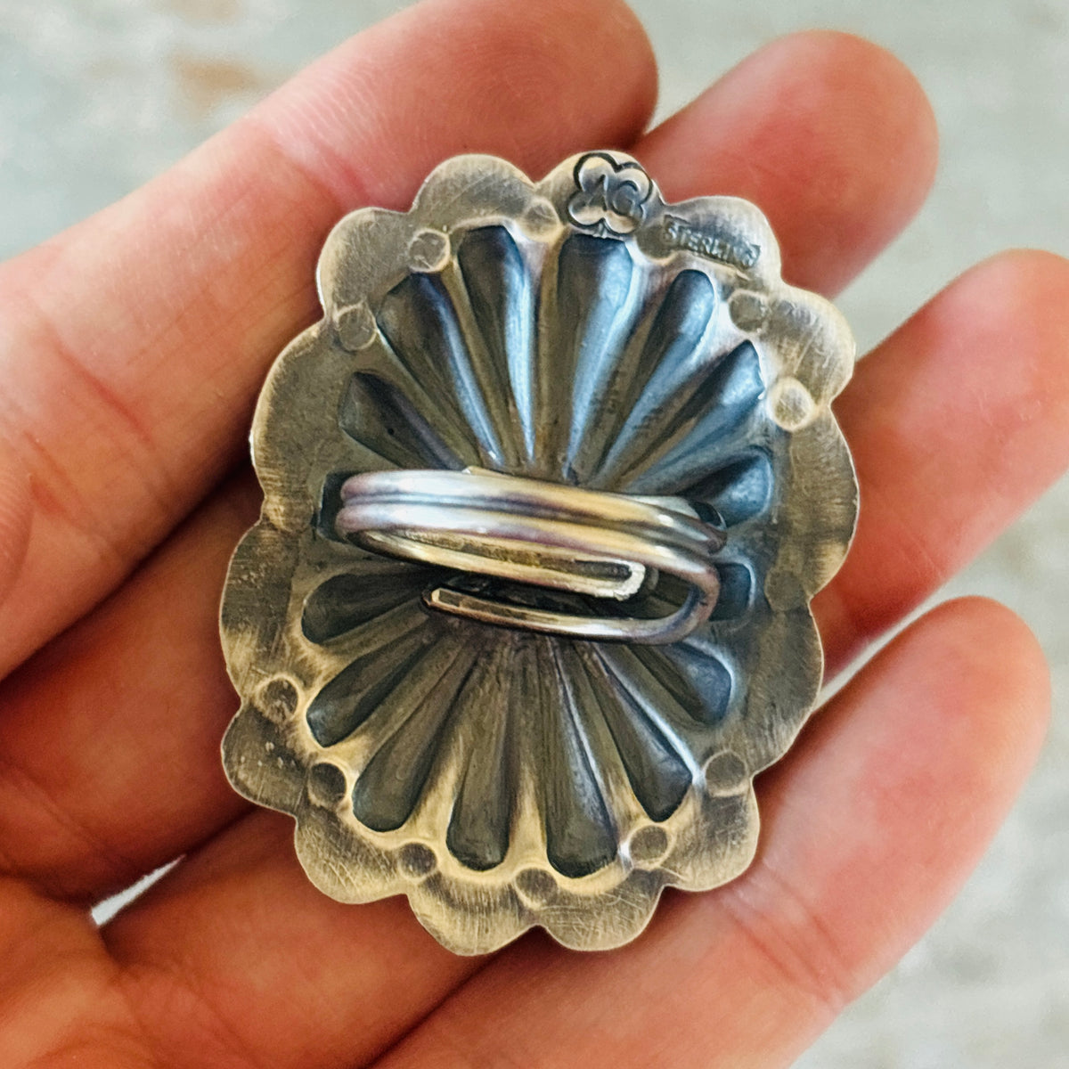 Navajo Arnold Goodluck Sterling Silver & Turquoise Concho Ring