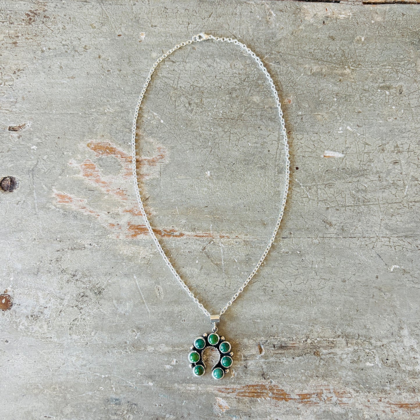 New Navajo Martin Perry Sterling Silver & Green Turquoise Naja Pendant