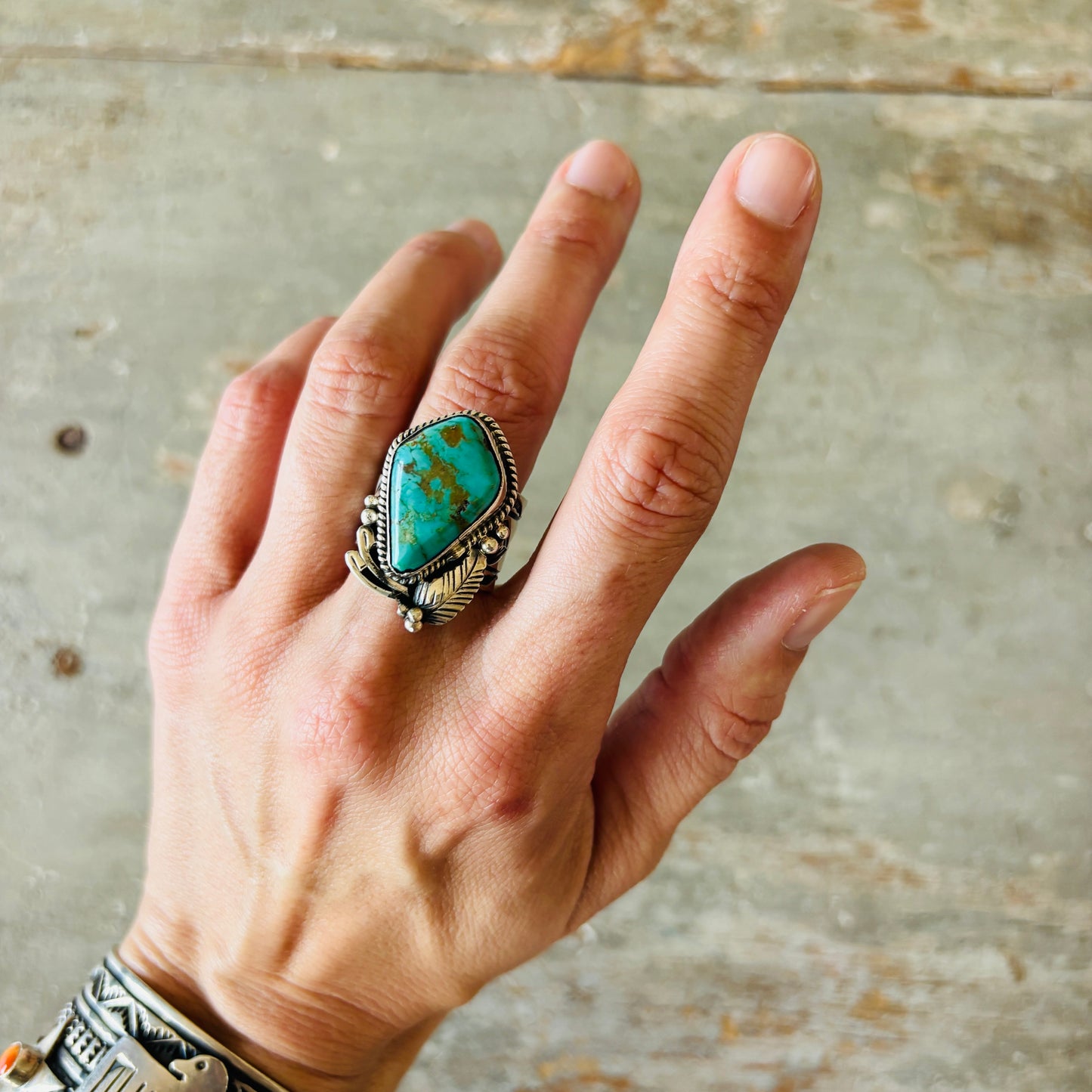 Navajo Juan Guerro Sterling Silver & Kingman Turquoise Ring
