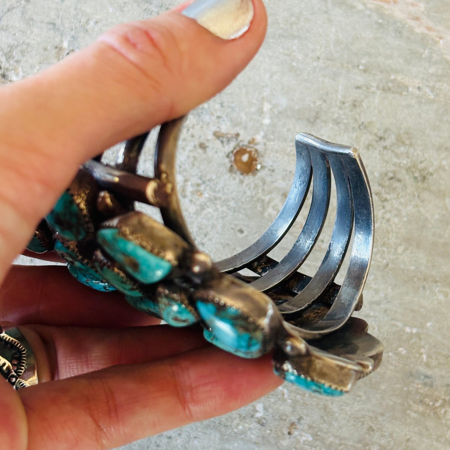 Vintage Navajo Sterling Silver & Morenci Turquoise Cluster Statement Cuff