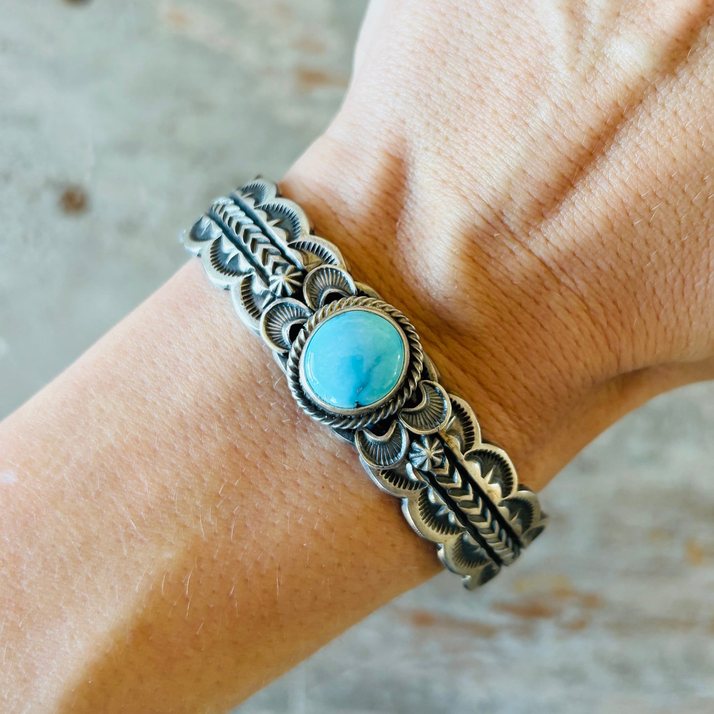 Navajo Randy Boyd Sterling Silver & Blue Ridge Turquoise Stacker Cuff