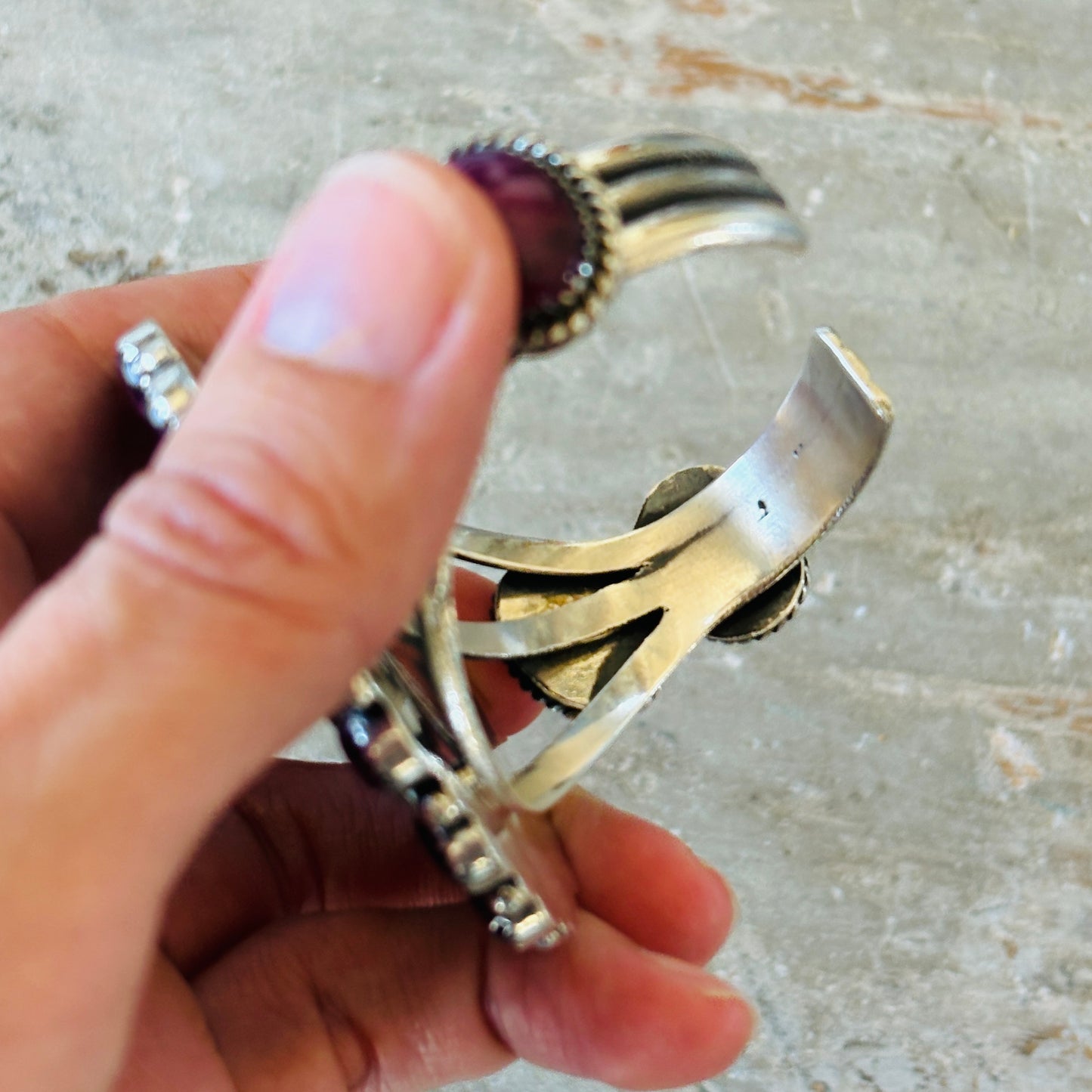 Navajo Hemerson Brown Sterling Silver - Abalone - Purple & Orange Spiny Cluster Cuff