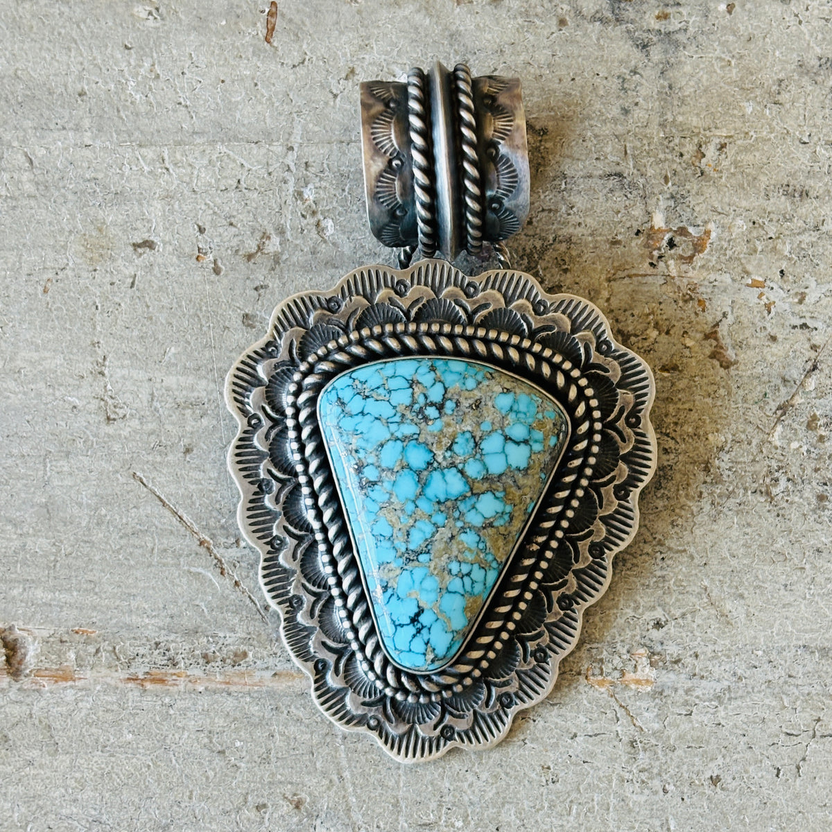 Navajo Dustin Francisco Sterling Silver & Kingman Turquoise Pendant