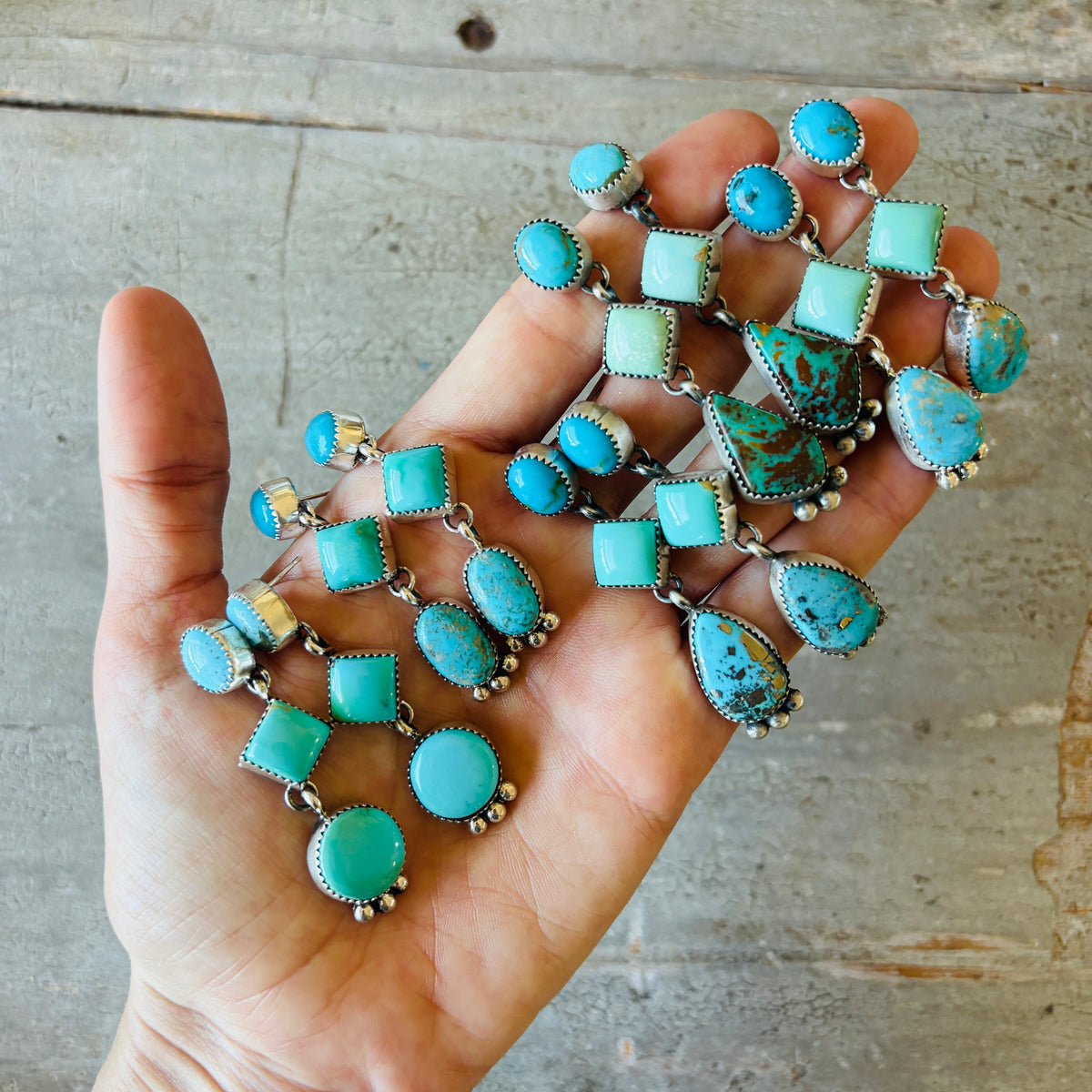Navajo Trish Largo Sterling Silver & Mixed Turquoise Earrings
