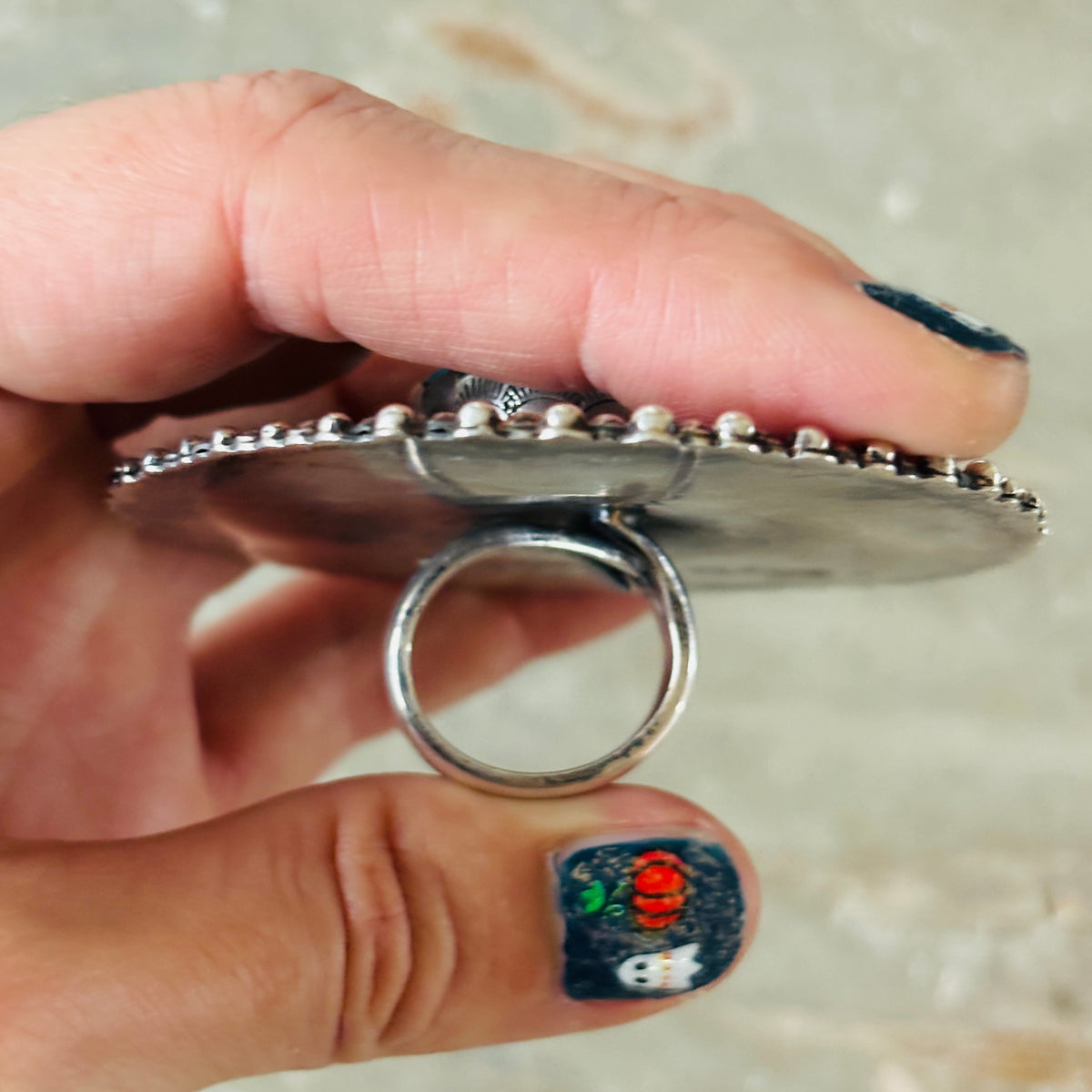 Navajo Glenn Livingston Sterling Silver & Pilot Mountain Turquoise Statement Ring