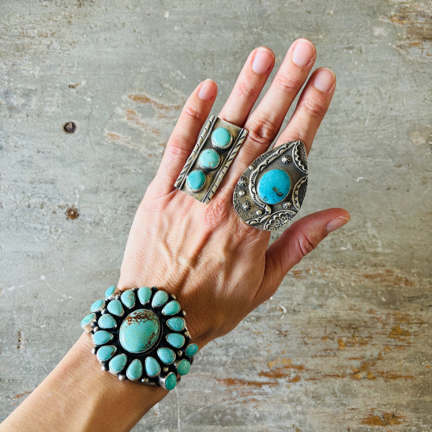 Navajo Bobby Johnson Sterling Silver & #8 Turquoise Cluster Cuff!