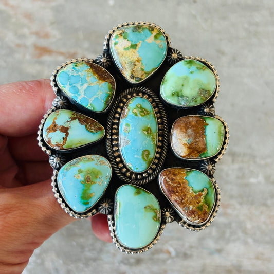 Navajo Hemerson Brown Sterling Silver & Sonoran Turquoise Cluster Statement Ring