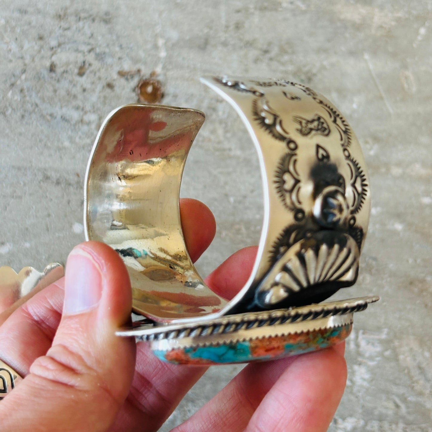 Navajo Rocky Little Sterling Silver & Mojave Hearts - Horses Statement Cuff