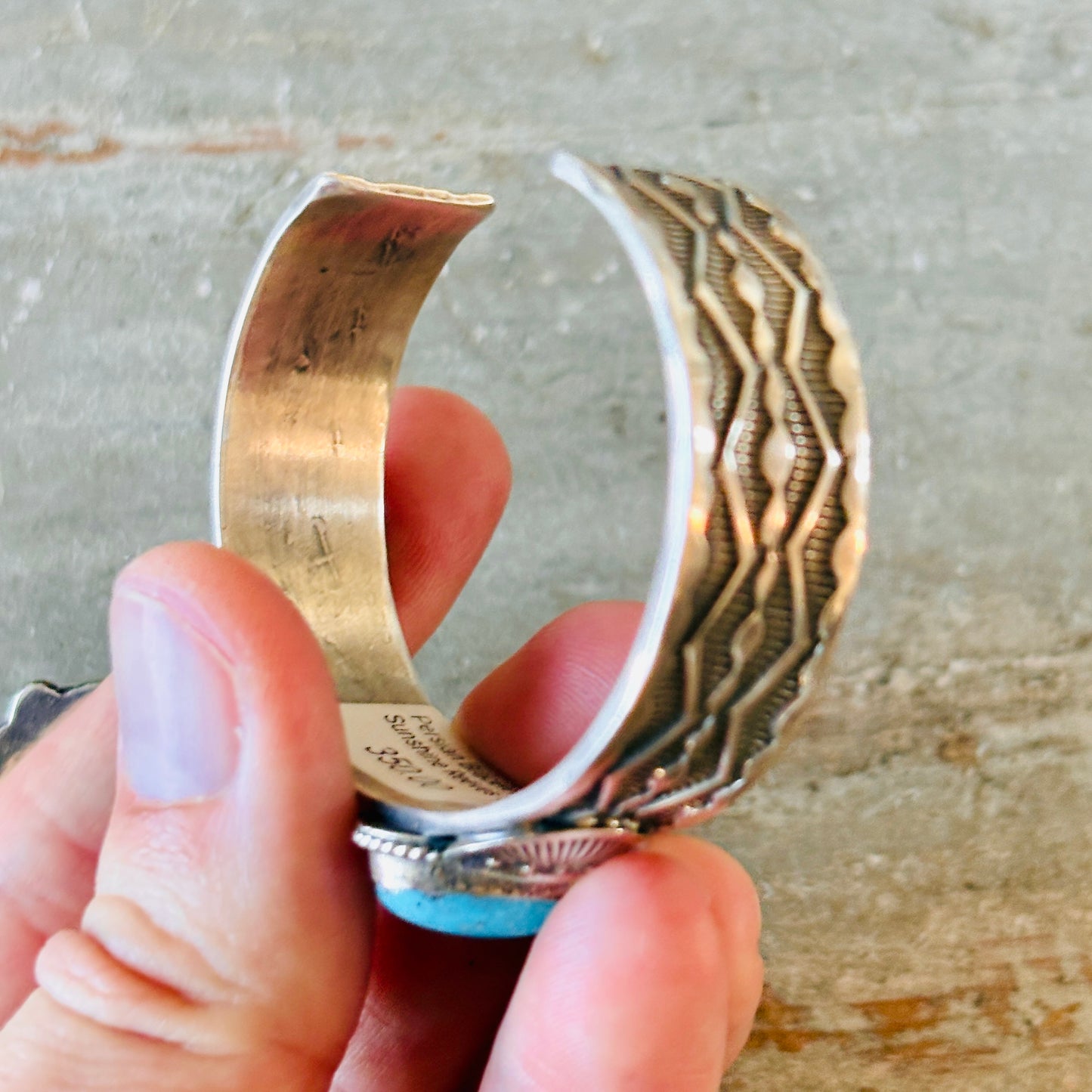 Navajo Sunshine Reeves Sterling Silver & Persian Turquoise Stacker Cuff