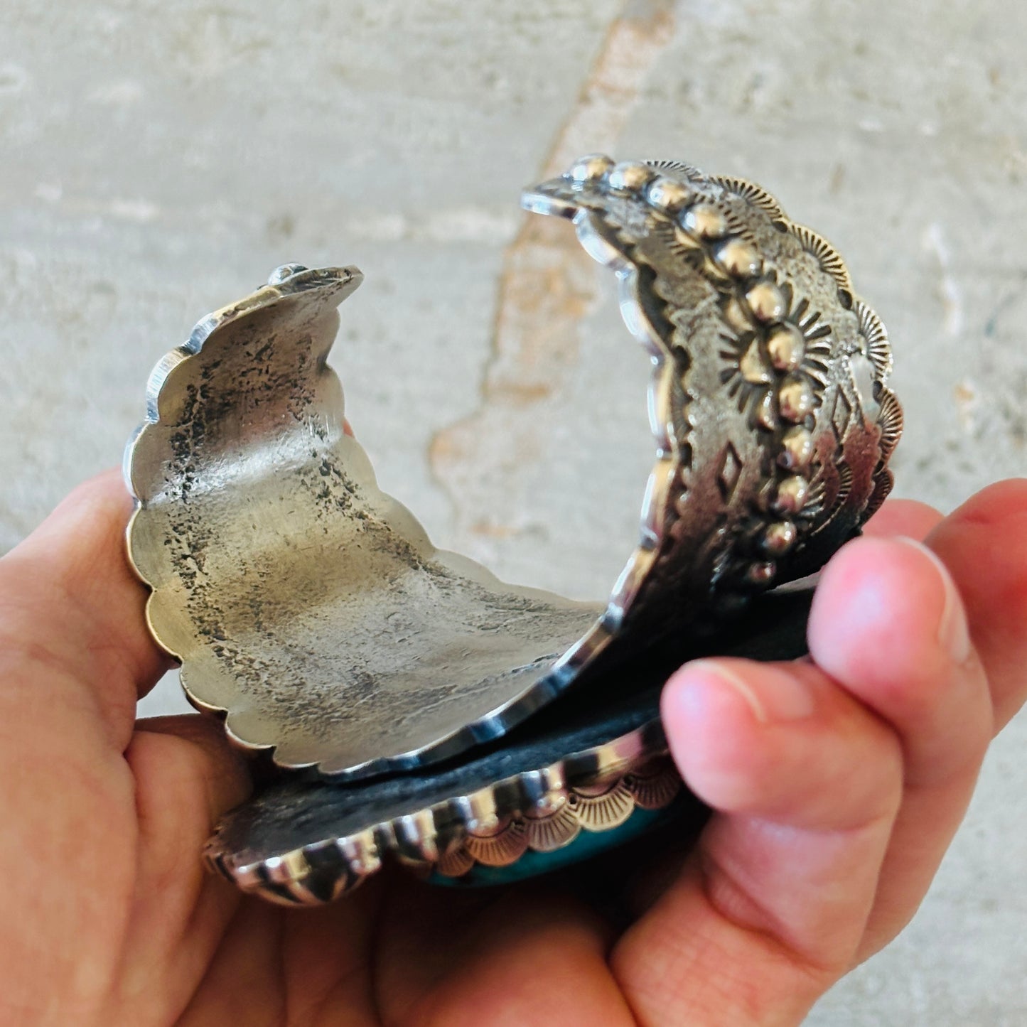Navajo Glenn Livingston Sterling Silver & Desert Rose Turquoise Statement Cuff