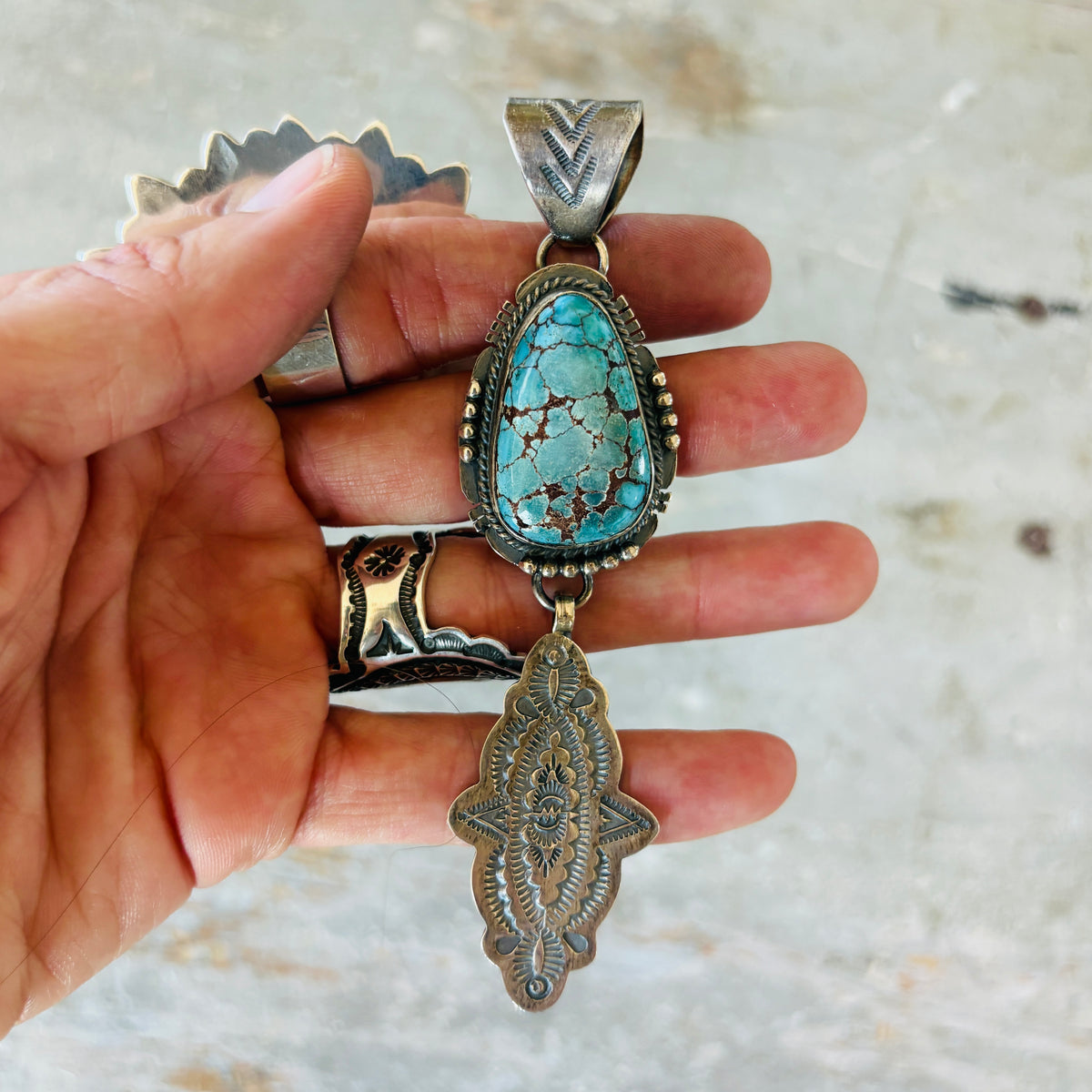 Navajo John Nelson Sterling Silver & Turquoise Pendant