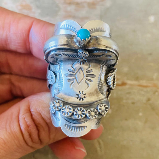 Navajo Tim Yazzie Sterling Silver & Kingman Turquoise Saddle Ring