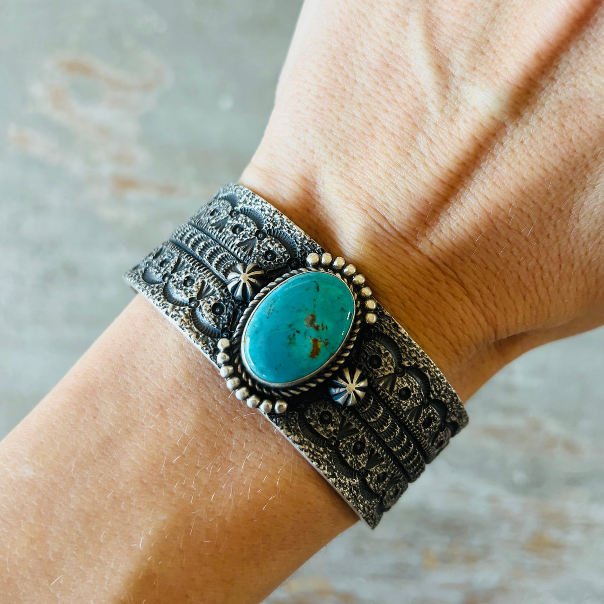 Navajo Herman Smith Sterling Silver & Kingman Turquoise Stacker Cuff