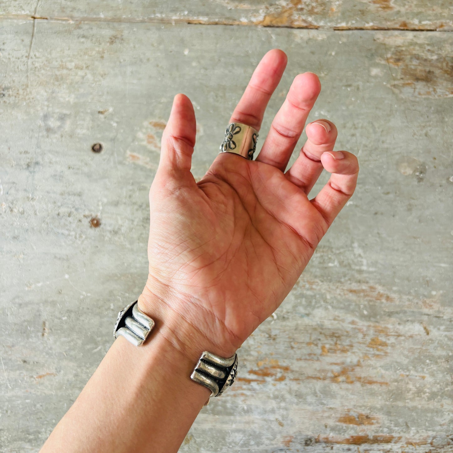 Navajo Robert Johnson Sterling Silver Floral Repousse Ring