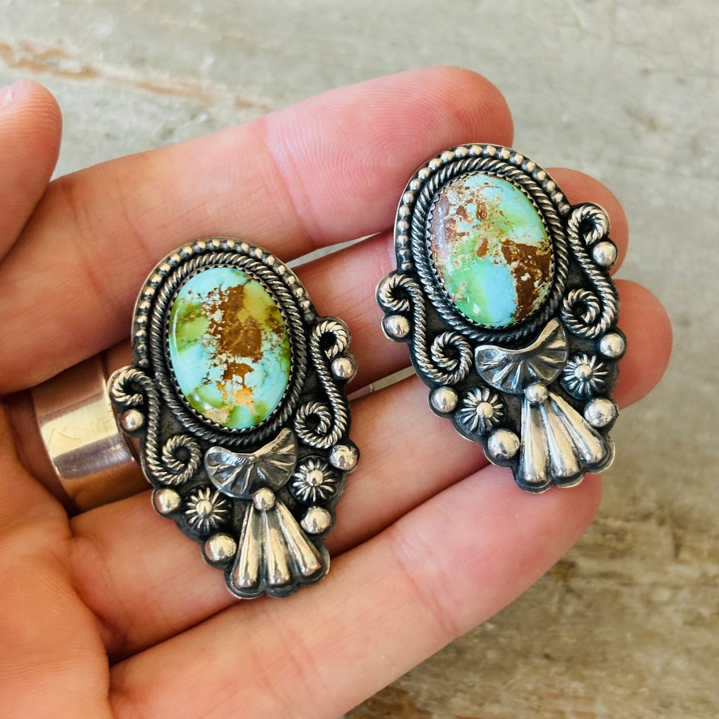 Navajo Braxton Parkett Sterling Silver & Sonoran Turquoise Statement Earrings